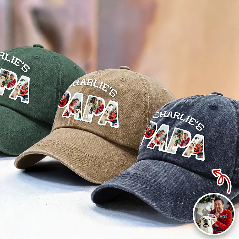 Upload Photo Dog, Cat & Dad - Dog, Cat's Dad Washed Denim Baseball Cap HA75 892948 - Image 4