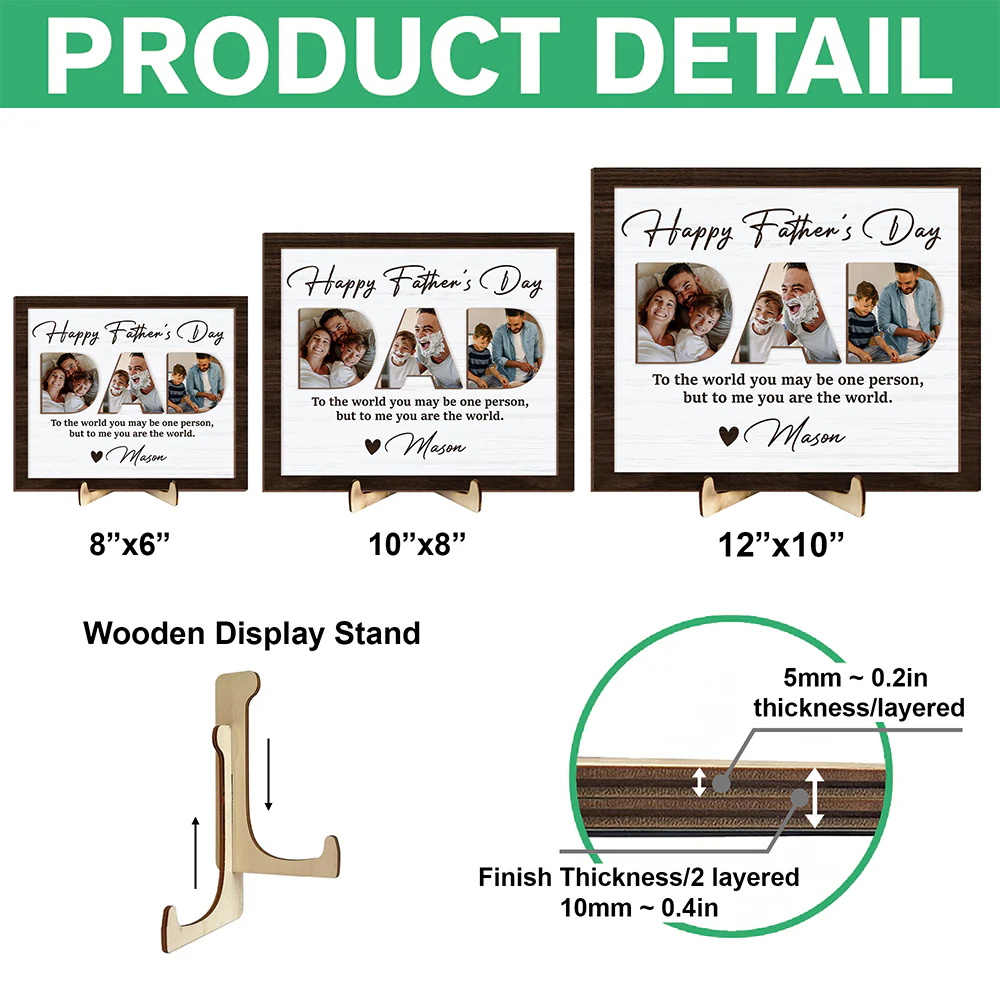 Upload Photo Happy Father's Day 2-Layered Wooden Plaque With Stand HA75 892516 - Image 6