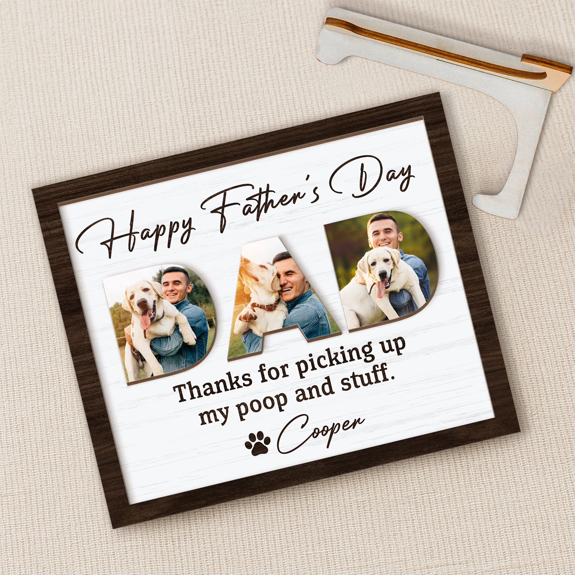 Upload Photo Happy Father's Day, Dog 2-Layered Wooden Plaque With Stand HA75 892518 - Image 3