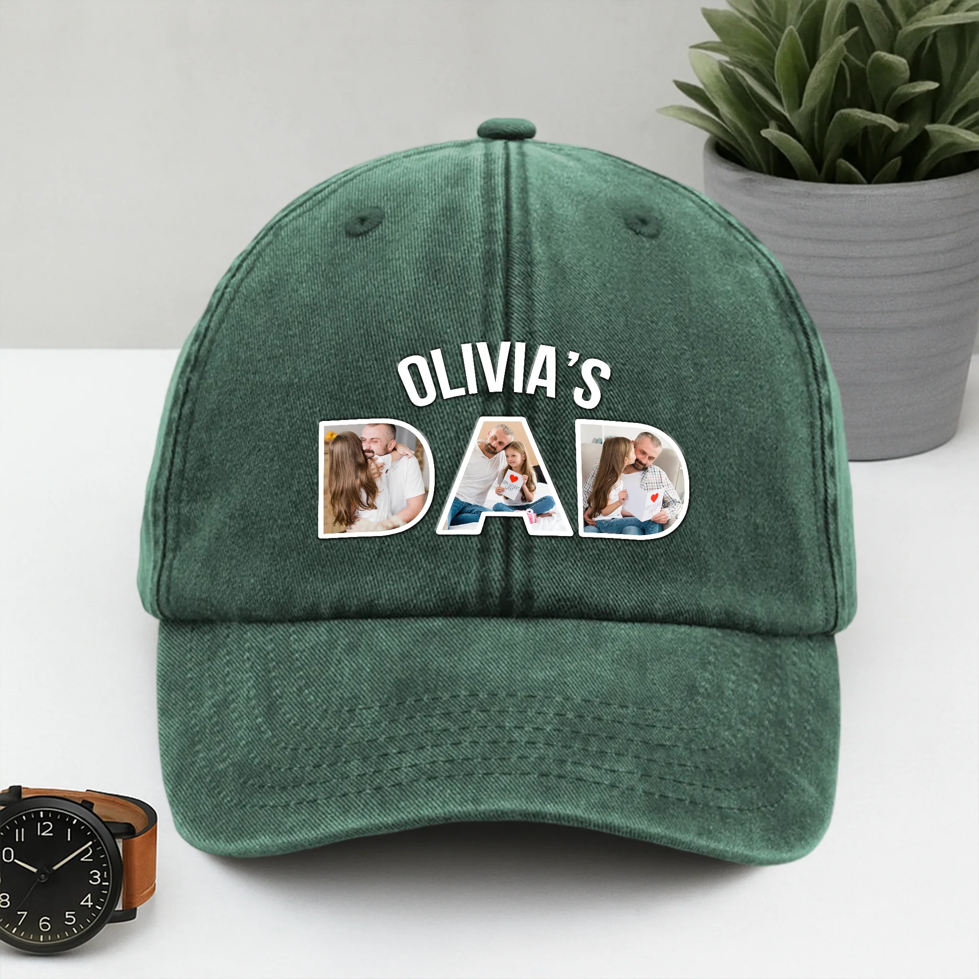 Upload Photo Kid Dad Washed Denim Baseball Cap HA75 892506 - Image 8