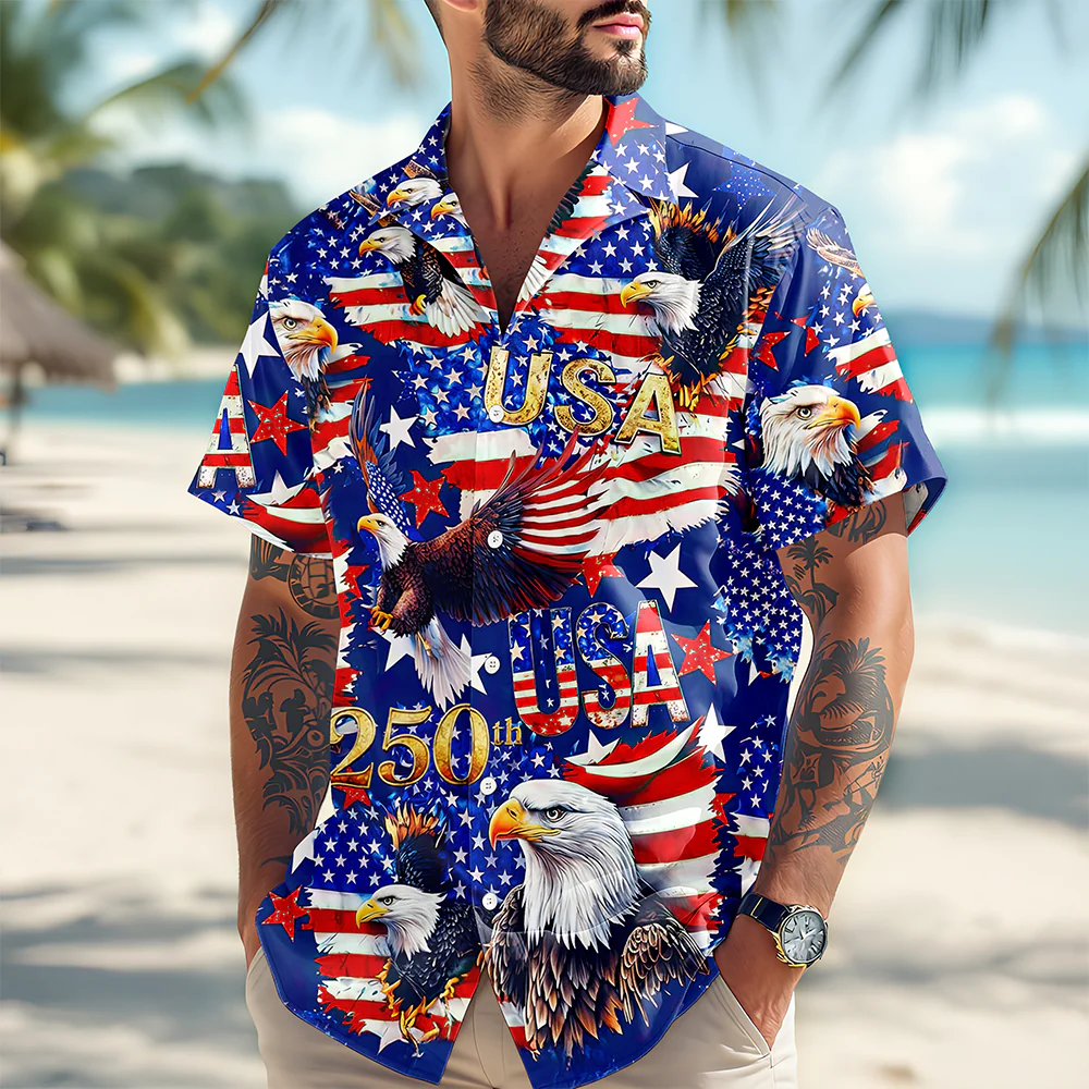 USA 250 Anniversary Eagle 1776-2026 Patriotic Hawaii Shirt HA75 920188 - Image 3