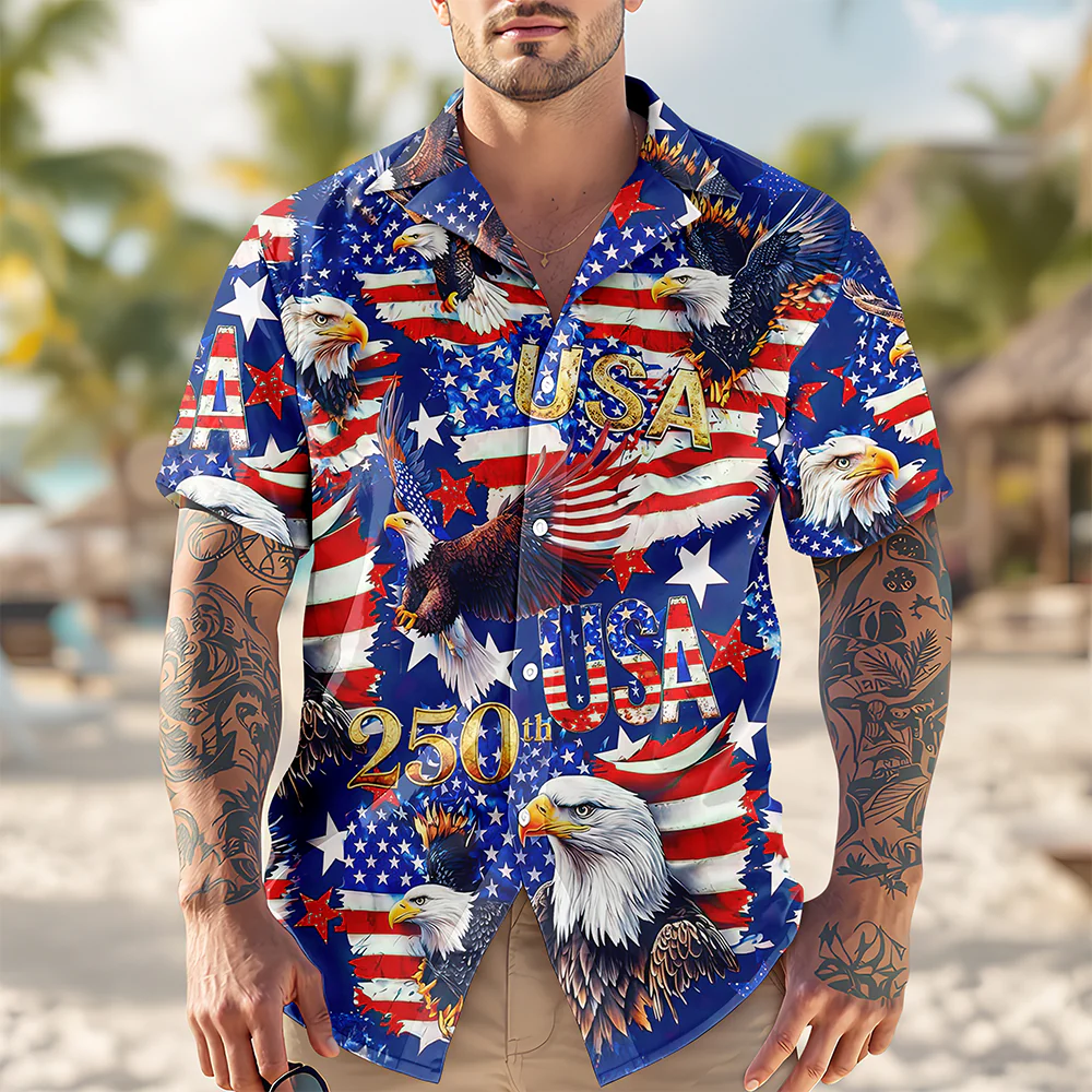 USA 250 Anniversary Eagle 1776-2026 Patriotic Hawaii Shirt HA75 920188 - Image 6