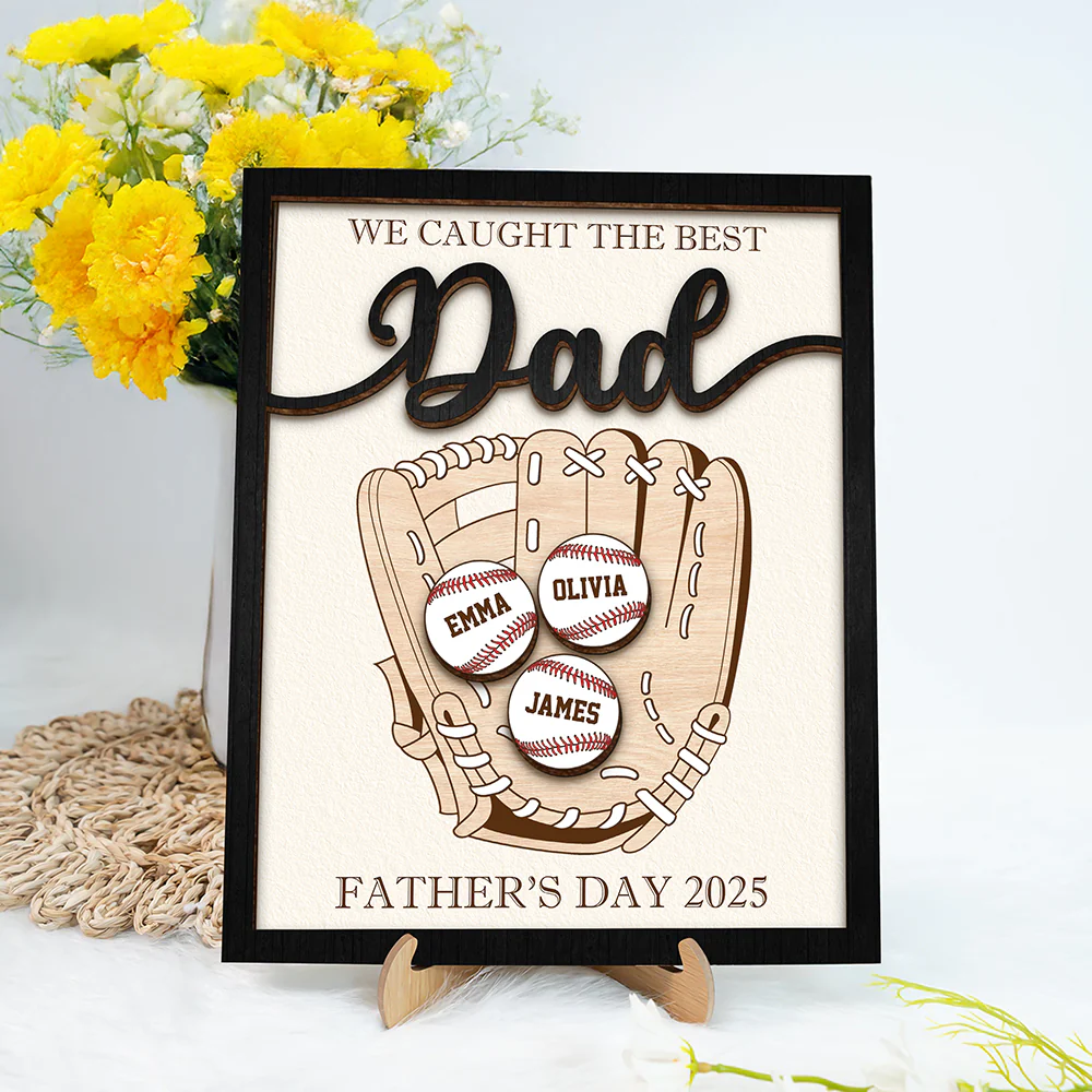 We Caught The Best Dad Personalized 2-Layered Wooden Plaque With Stand Gift for Dad HA75 892368 - Image 6