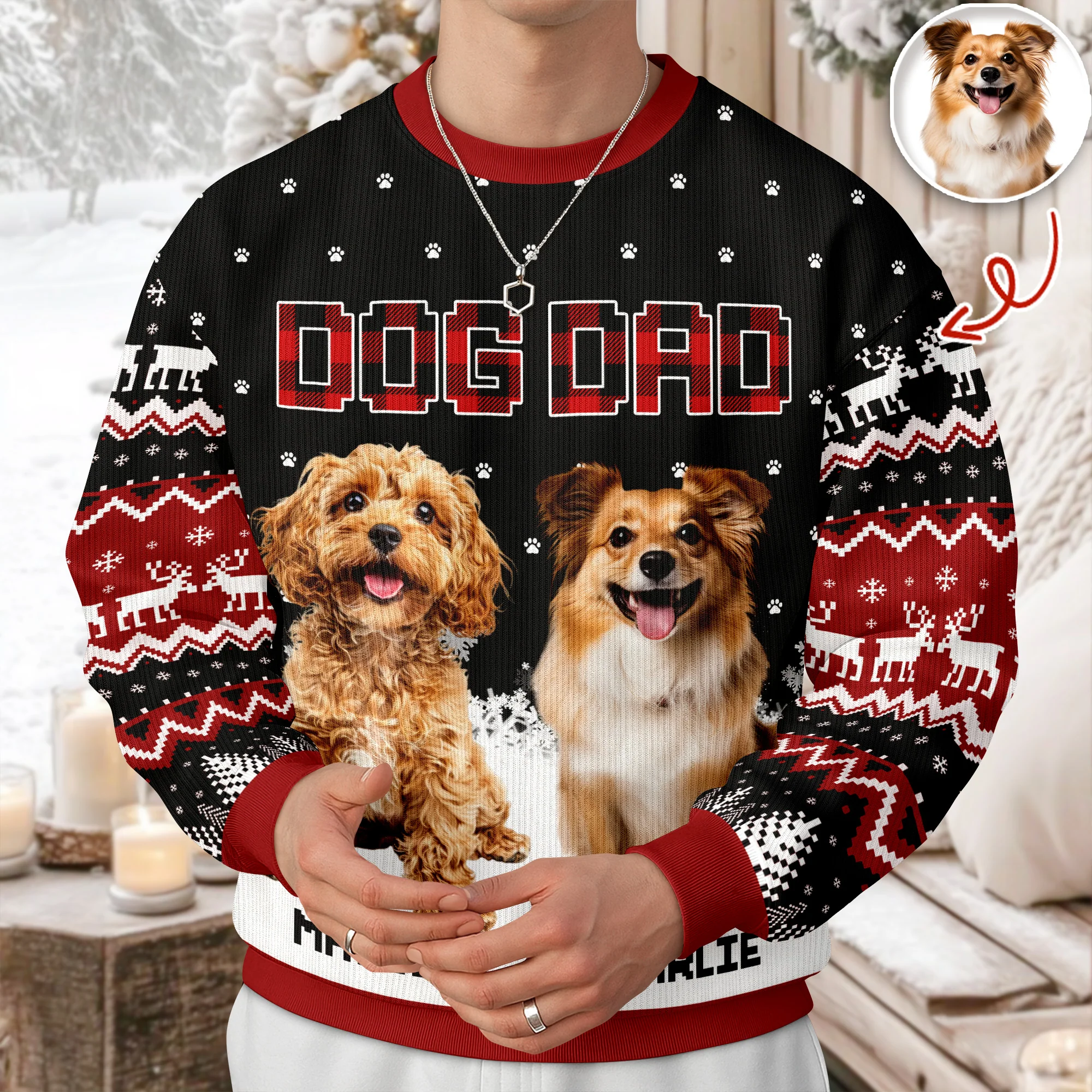 Custom Photo - Dog Mom Dog Dad Christmas Pattern Ugly Sweater Christmas Gift HA75 897568 - Image 3
