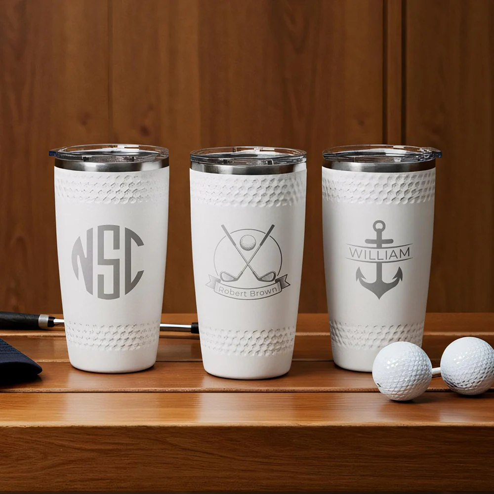 Personalized 20oz Insulated Dimpled Golf Tumbler, Custom Laser Engraved Golf Cup, White Golf Tumbler, Gift for Golf Lovers LM32 897597 - Image 8