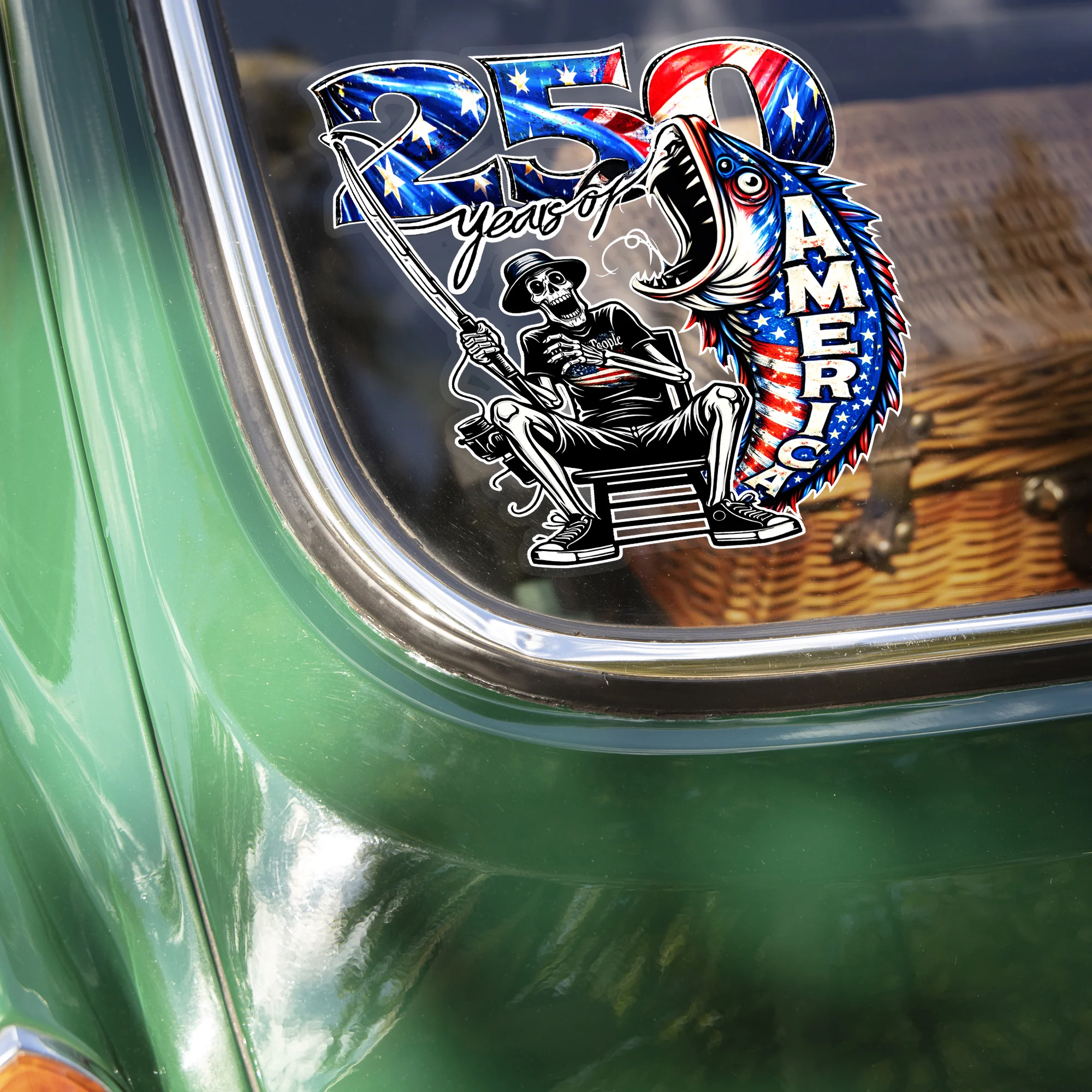 250 Years of Freedom America Fishing - Patriotic Bass Fisherman Car Window Decal Sticker LM32 899165 - Image 2