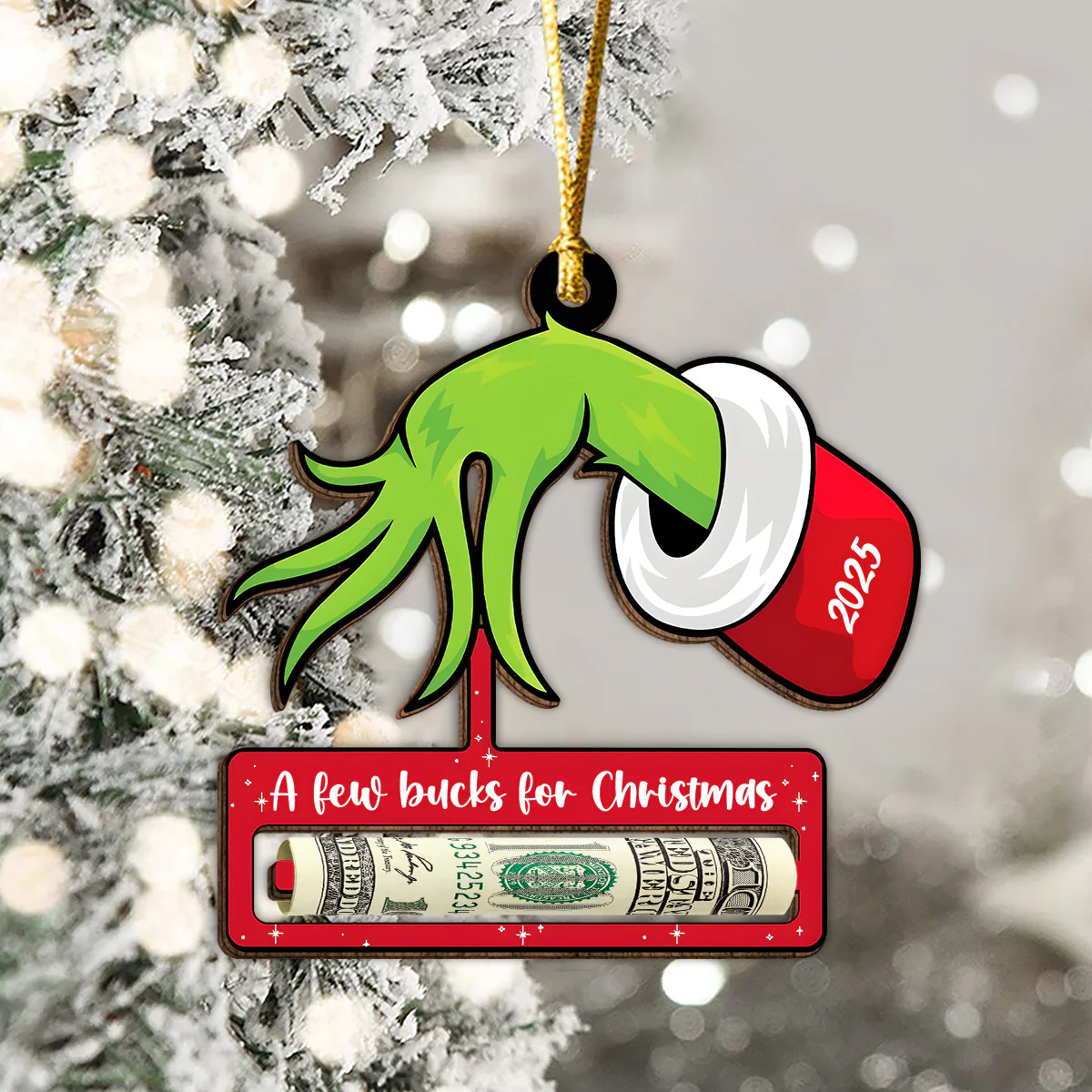 A Few Bucks for Christmas Grinchy Wood Money Holder Ornament LM32 897399 - Image 3