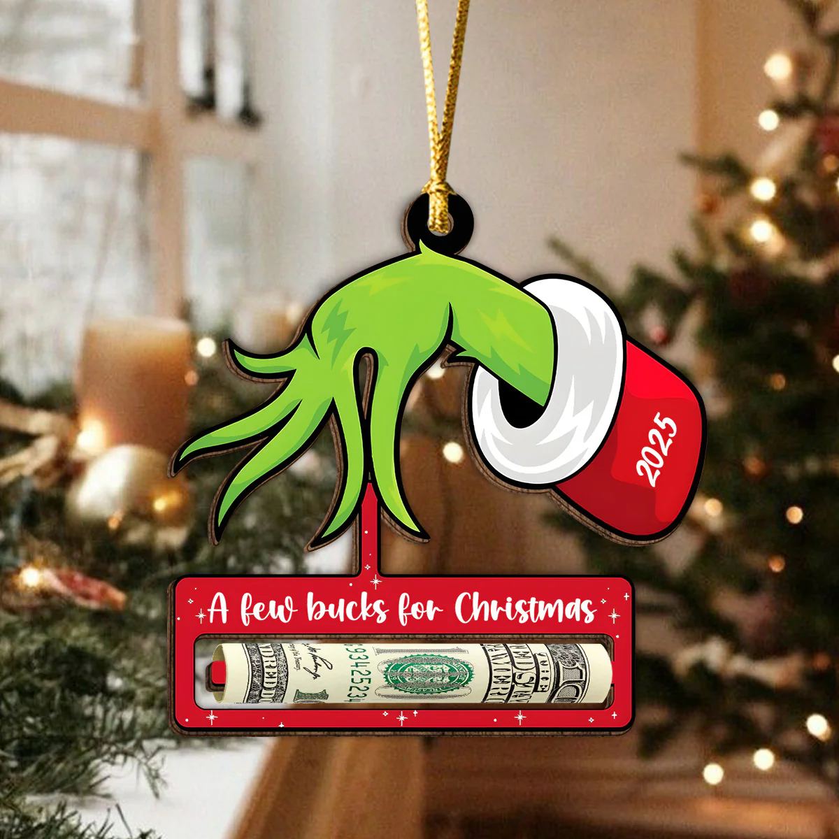 A Few Bucks for Christmas Grinchy Wood Money Holder Ornament LM32 897399 - Image 6