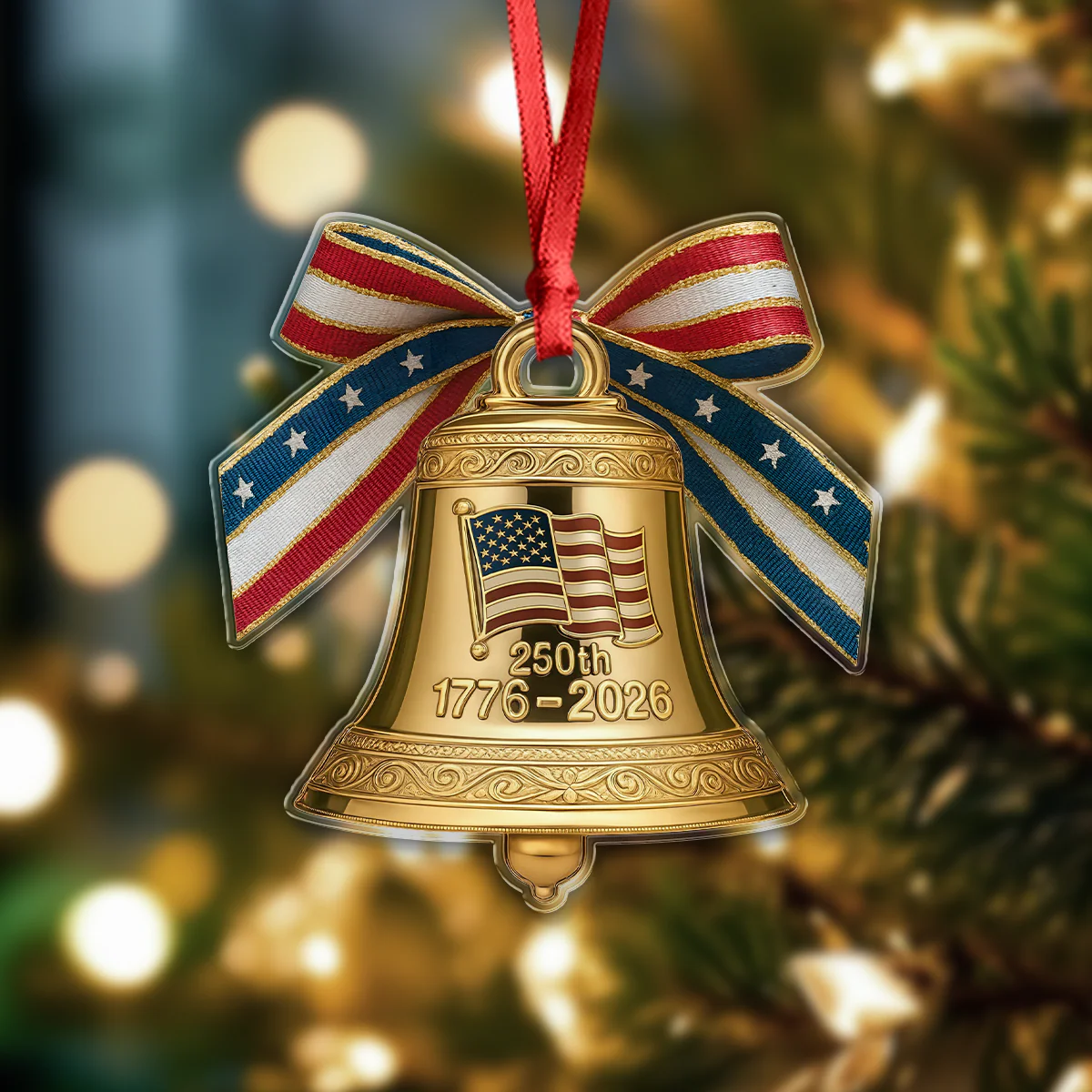 America 250th Birthday Bowtie Bell Acrylic Ornament LM32 895487