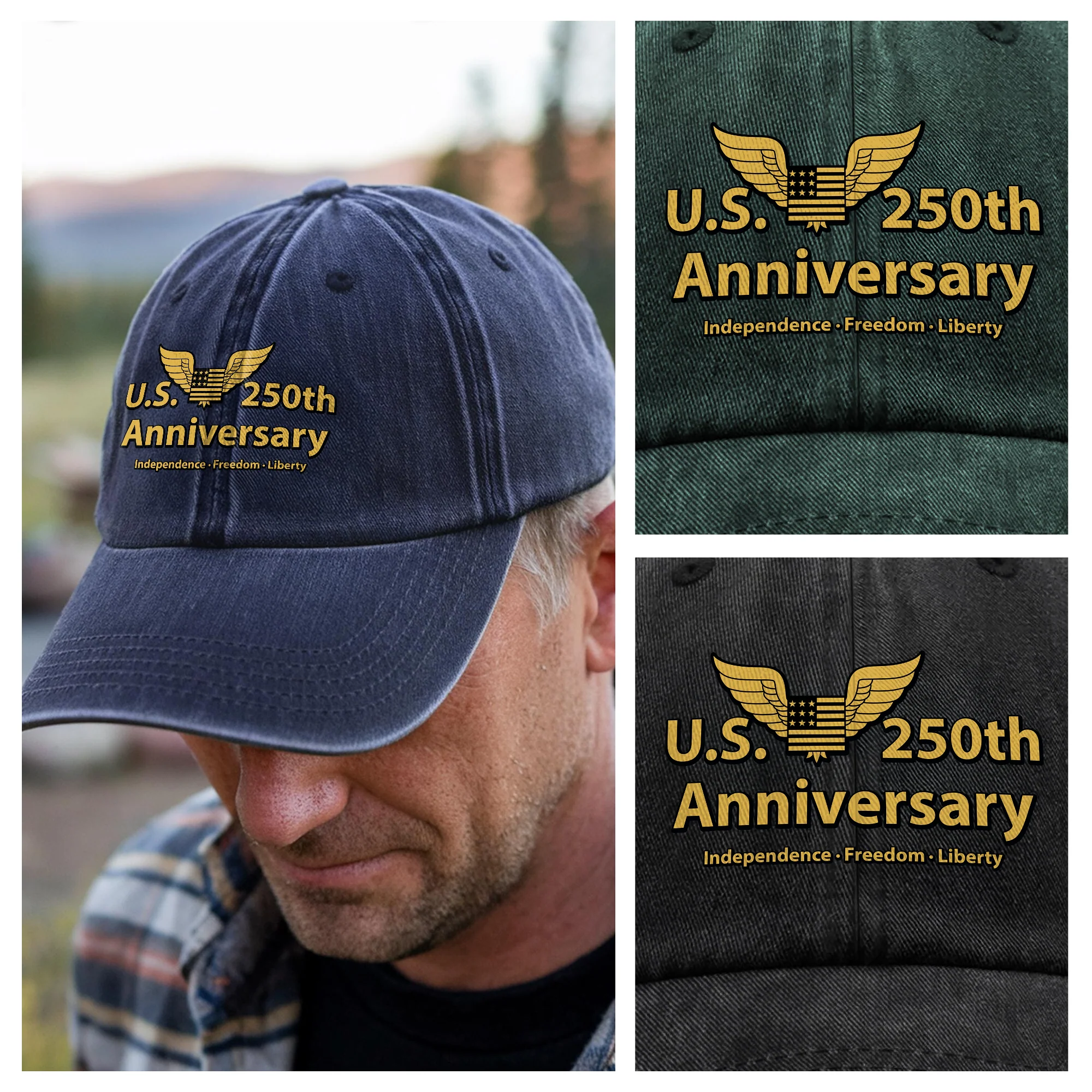 American Independence Freedom Liberty Patriotic Washed Denim Baseball Cap LM32 895143 - Image 5