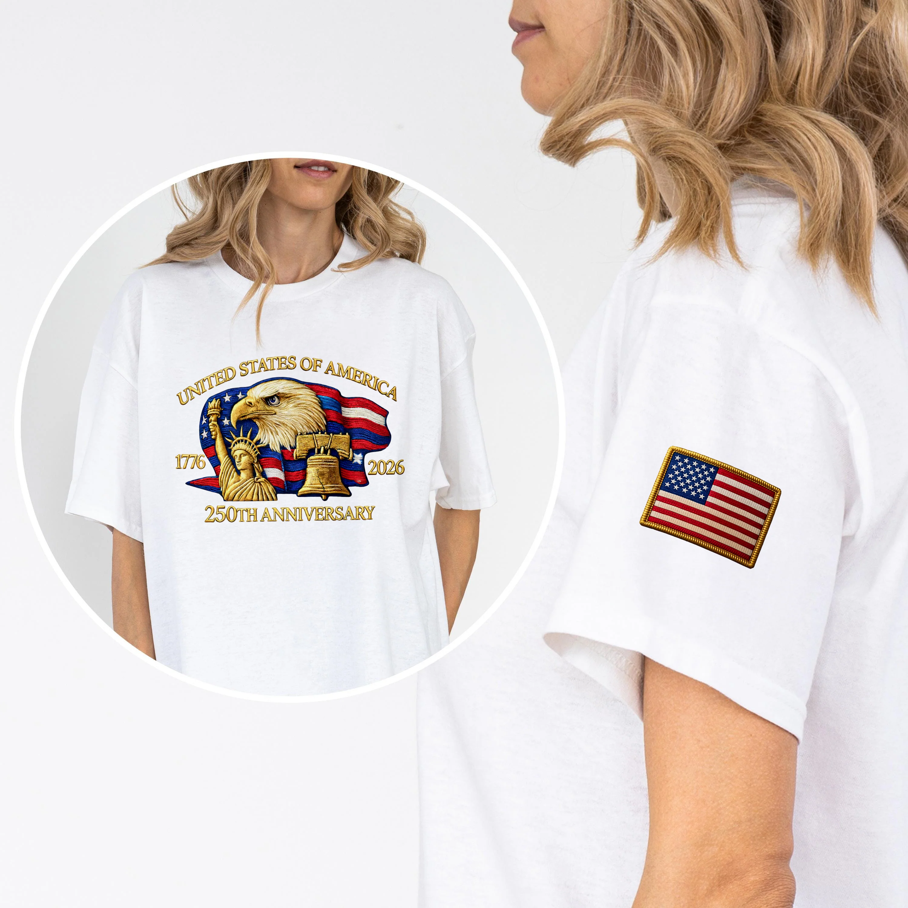 Bald Eagle United States Of America 250th Anniversary Sleeve Tee Shirt LM32 897793 - Image 2