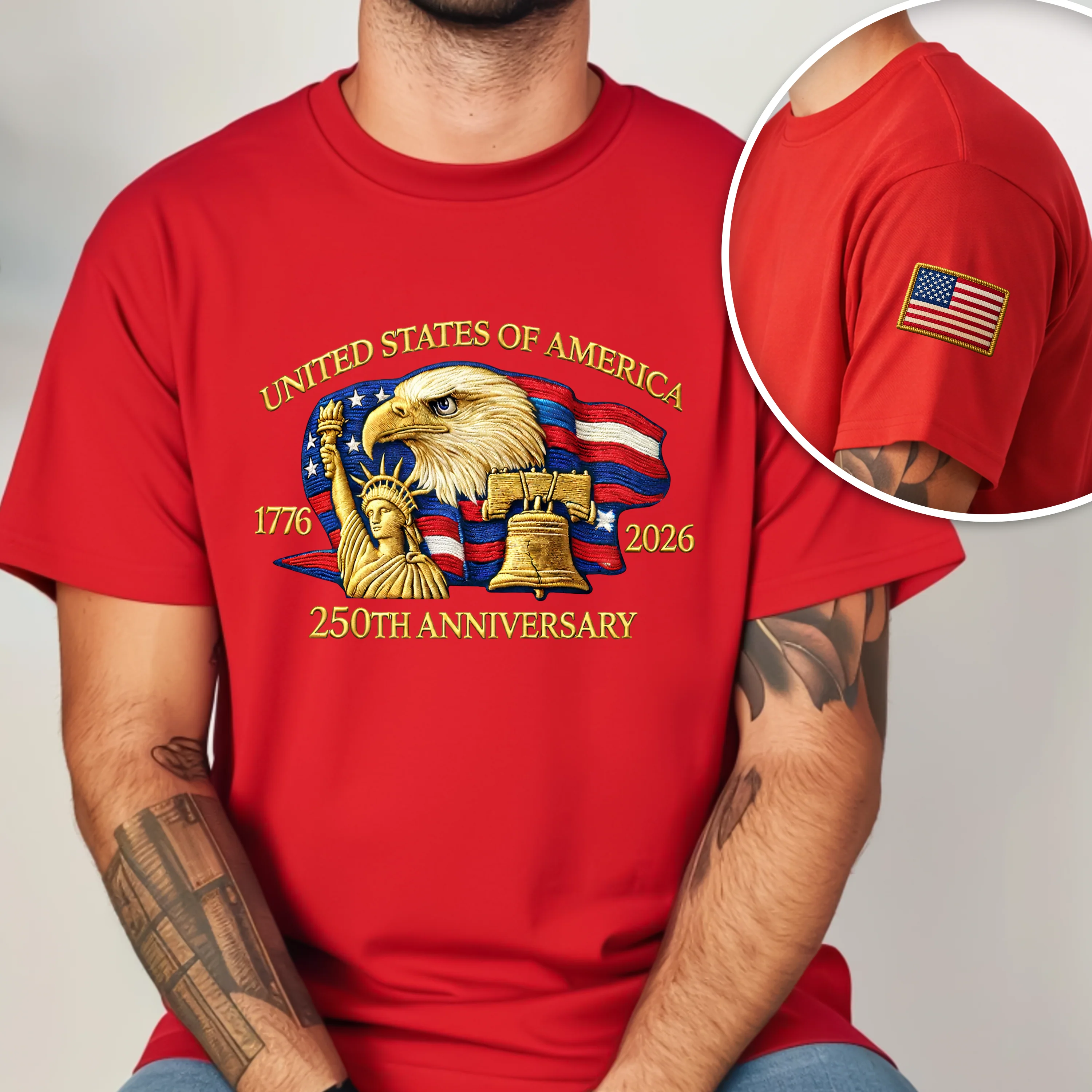 Bald Eagle United States Of America 250th Anniversary Sleeve Tee Shirt LM32 897793 - Image 3