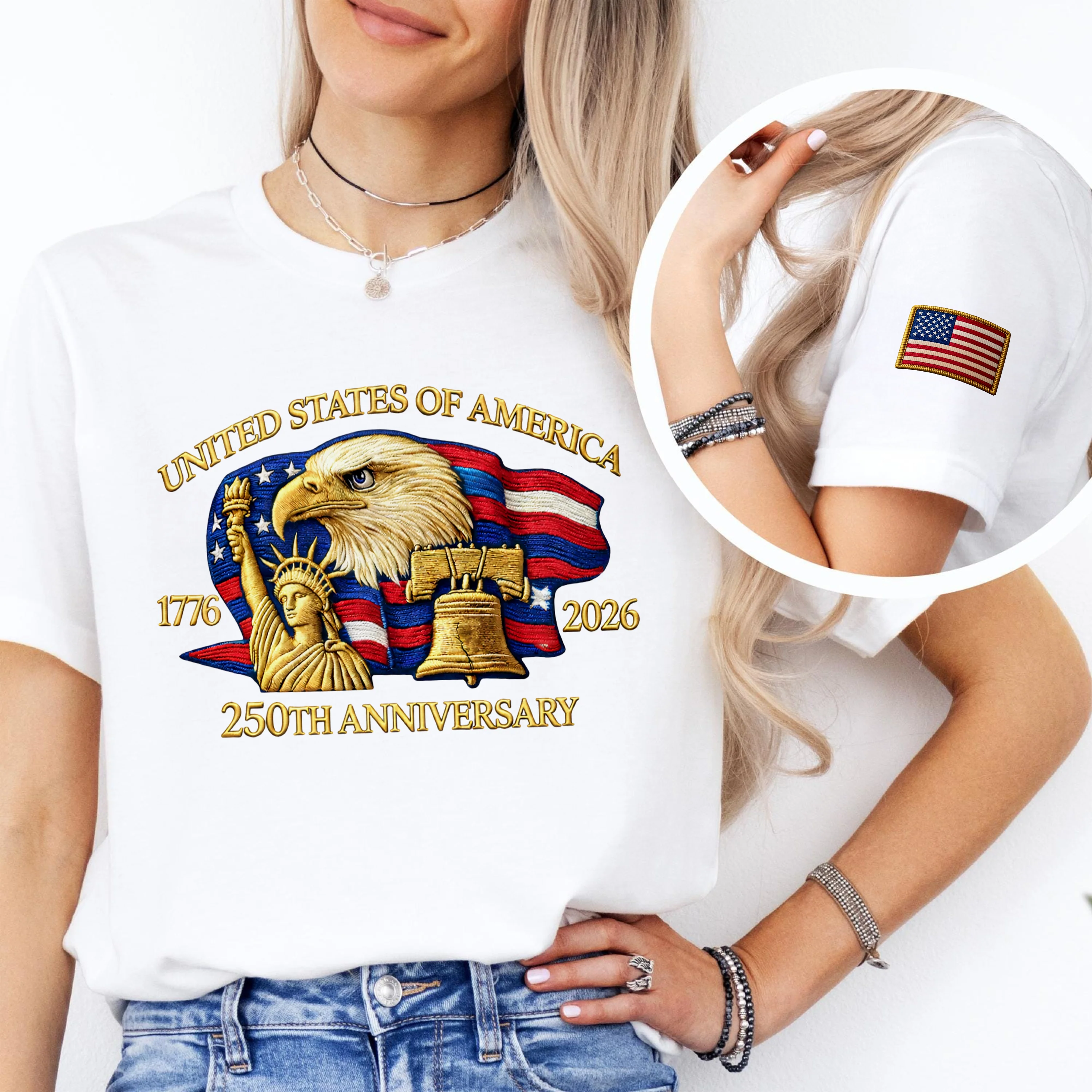Bald Eagle United States Of America 250th Anniversary Sleeve Tee Shirt LM32 897793 - Image 4