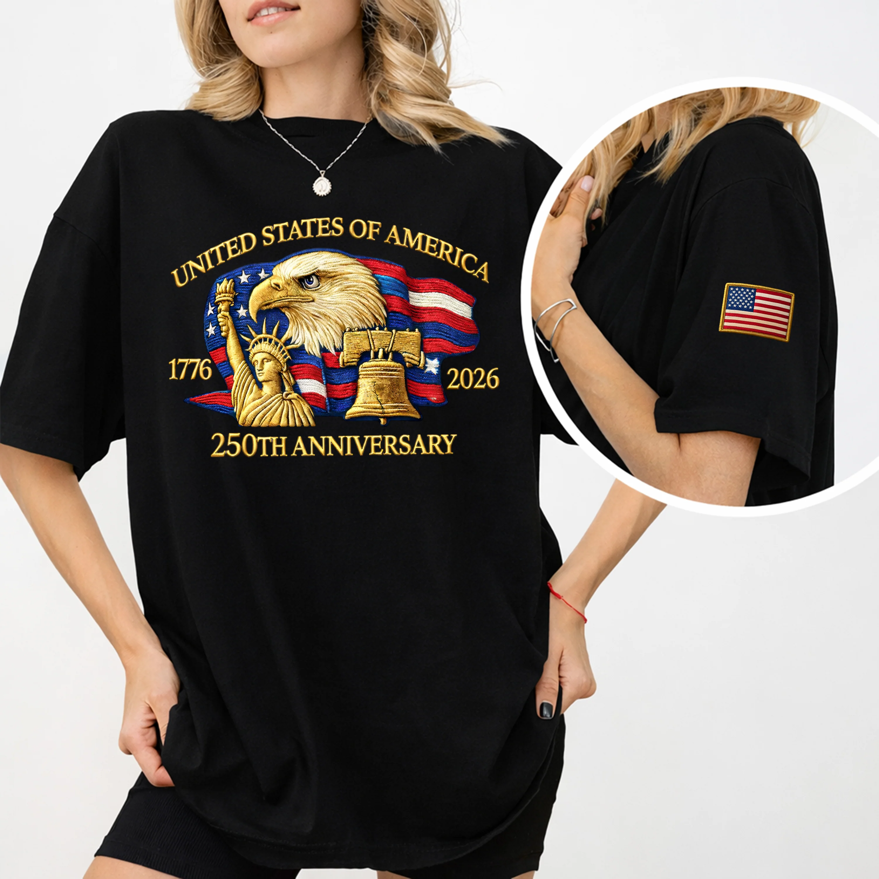 Bald Eagle United States Of America 250th Anniversary Sleeve Tee Shirt LM32 897793 - Image 5