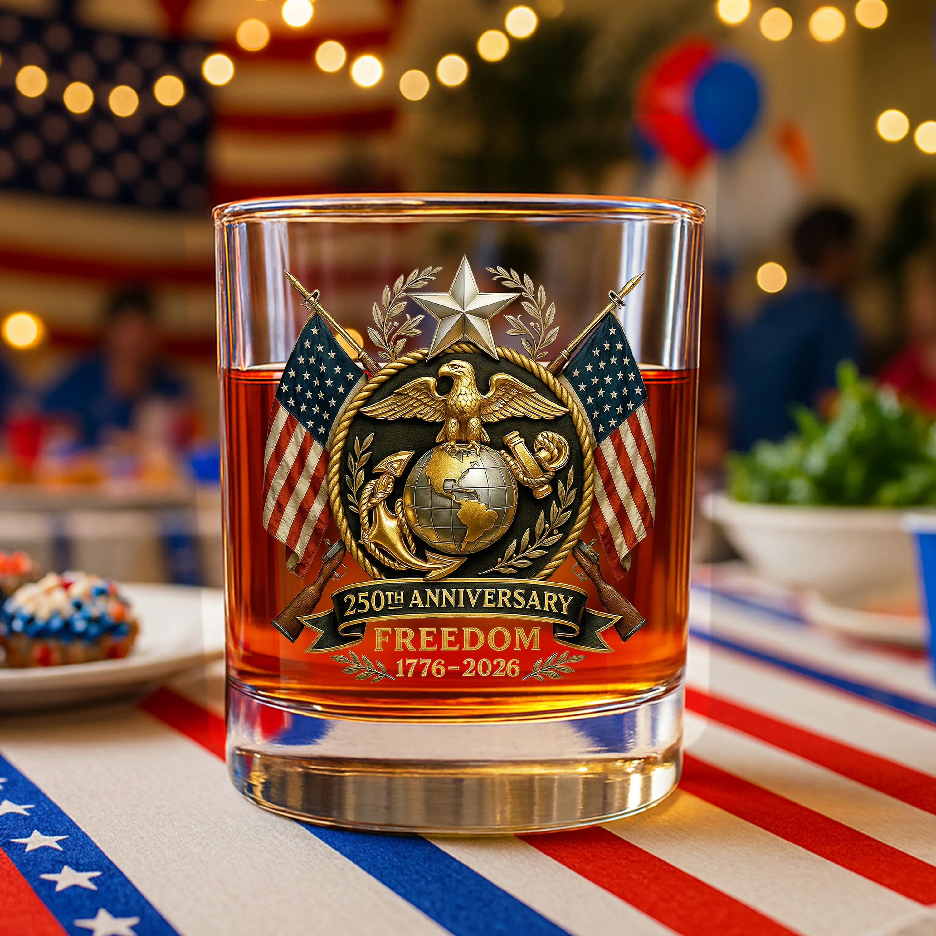 Bald Eagles Guns 250th Anniversary Freedom 1776 - 2026 Whiskey Glass LM32 897463 - Image 3