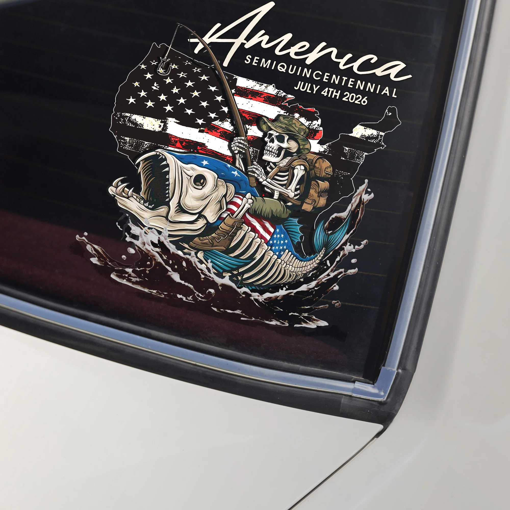 Bass Fishing Flag America Semiquincentennial July 4th 2026 Car Window Decal Sticker LM32 899227 - Image 2