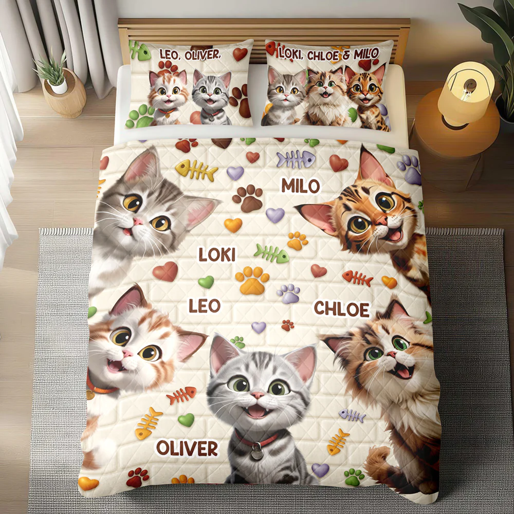 Custom 3D Cat Fish Bone Brick Pattern - 3D Inflated Effect Quilt Bedding Set LM32 897147 - Image 3