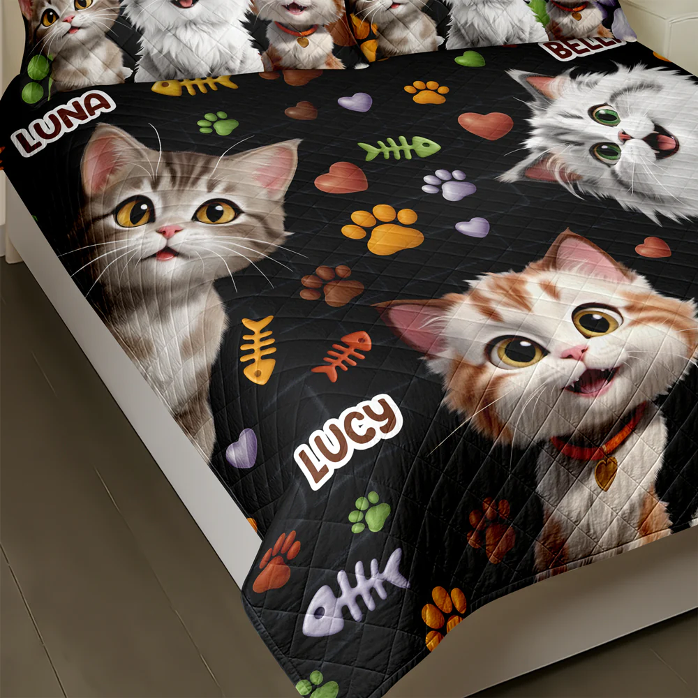 Custom 3D Cat Fish Bone Brick Pattern - 3D Inflated Effect Quilt Bedding Set LM32 897147 - Image 4
