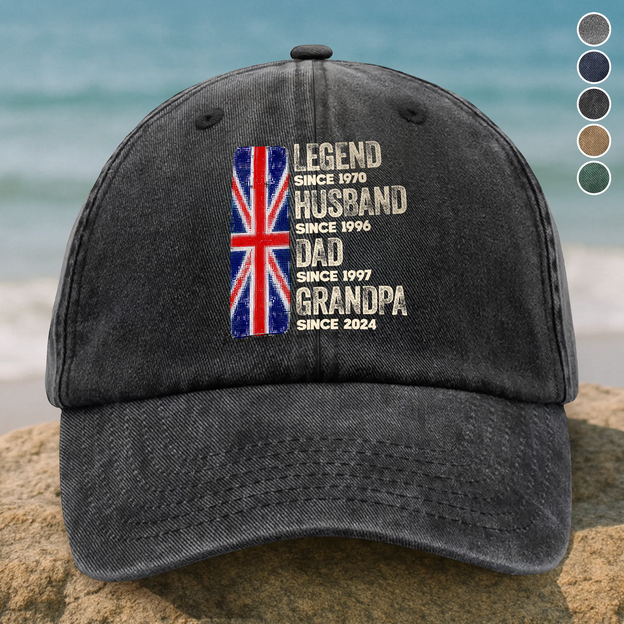 Custom American Flag Legend, Husband, Dad And Grandpa Washed Denim Baseball Cap LM32 895001 - Image 2