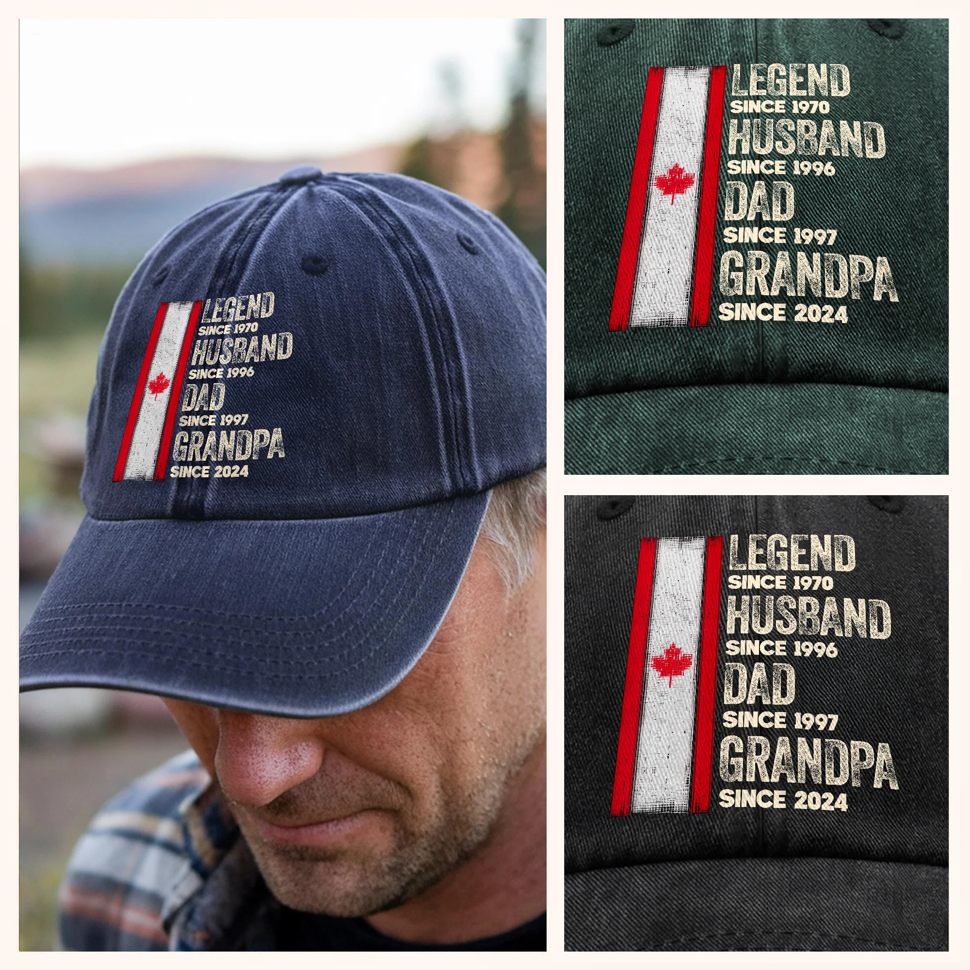 Custom American Flag Legend, Husband, Dad And Grandpa Washed Denim Baseball Cap LM32 895001 - Image 5