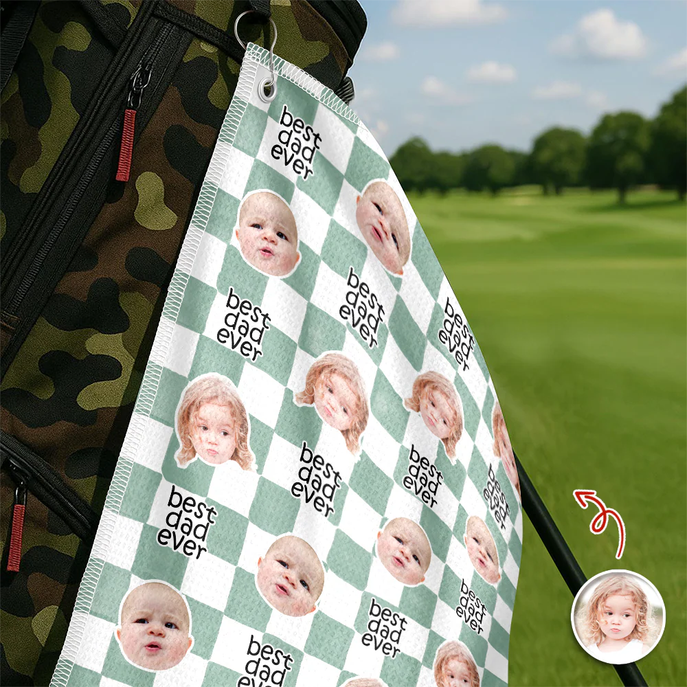 Custom Baby Face Best Dad Ever Retro Golf Towel- Gift for Parents, Father's Day, Golfer LM32 669013 - Image 6