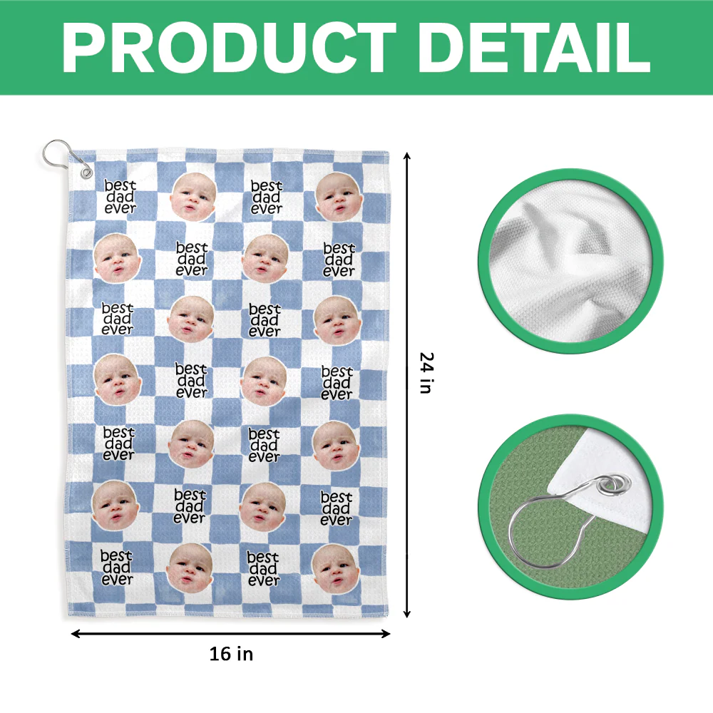 Custom Baby Face Best Dad Ever Retro Golf Towel- Gift for Parents, Father's Day, Golfer LM32 669013 - Image 7
