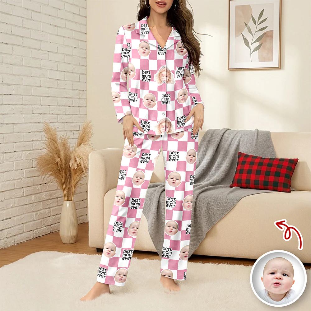 Custom Baby Face Best Dad, Mom Ever Retro Pajamas - Personalized Gift for Parents, Father's Day LM32 669007 - Image 7