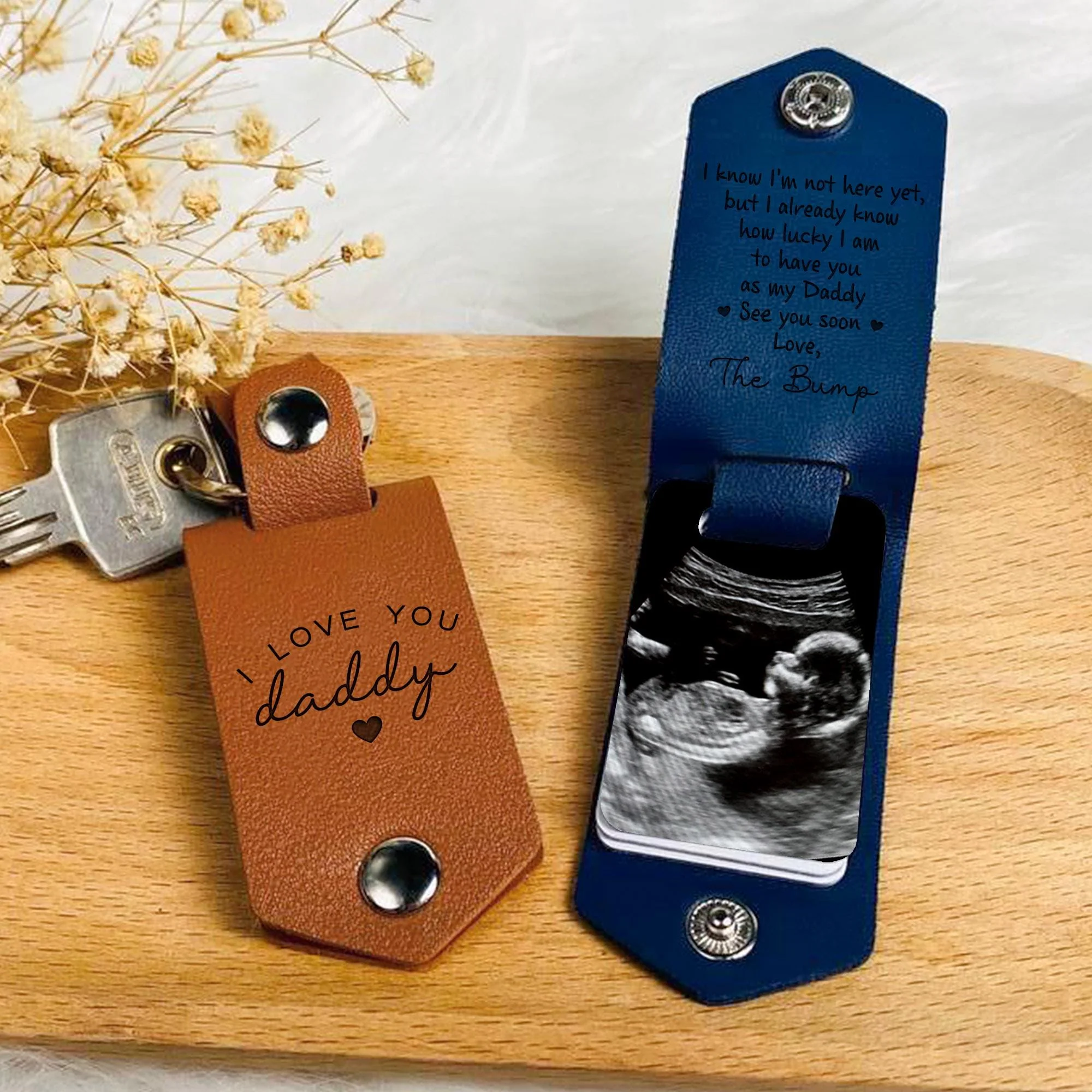 Custom Baby Ultrasound Photo Leather Keychain- Gift For New Daddy, Gift from Baby Bump LM32 669067 - Image 3