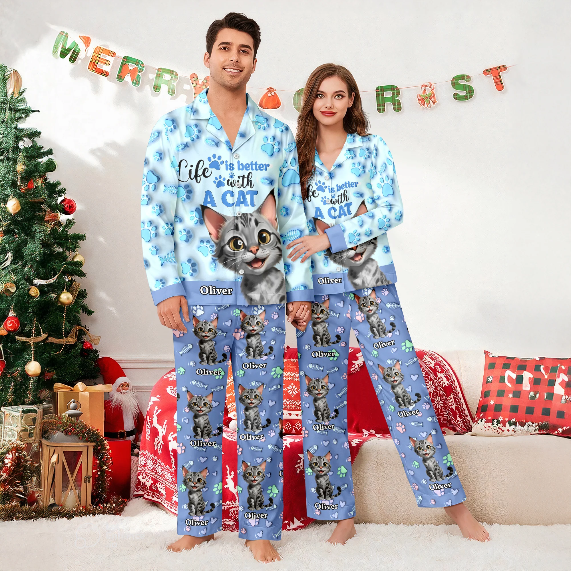 Custom Cat Name Life Is Better With Cats 3D Effect Pajamas LM32 895933 - Image 13