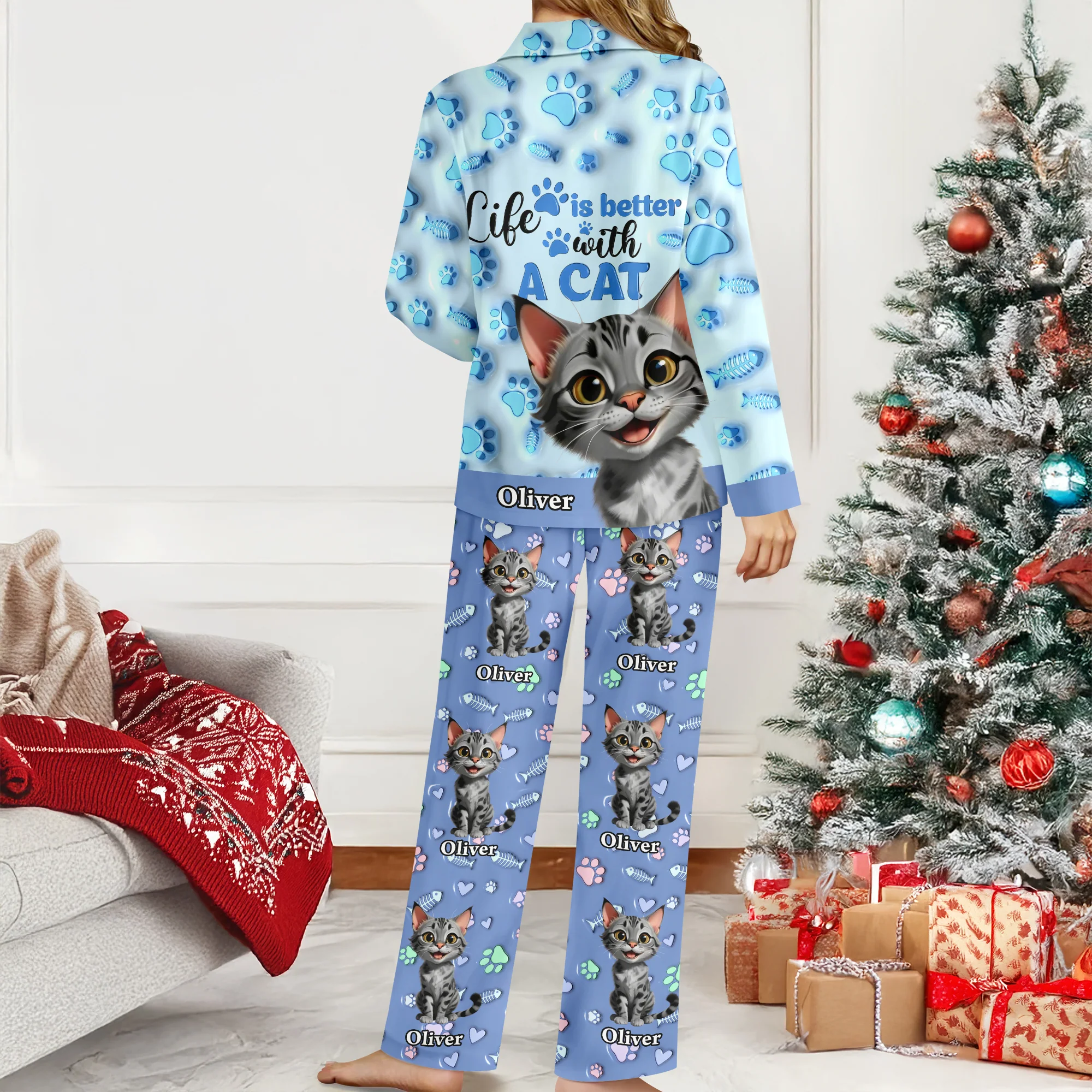 Custom Cat Name Life Is Better With Cats 3D Effect Pajamas LM32 895933 - Image 15