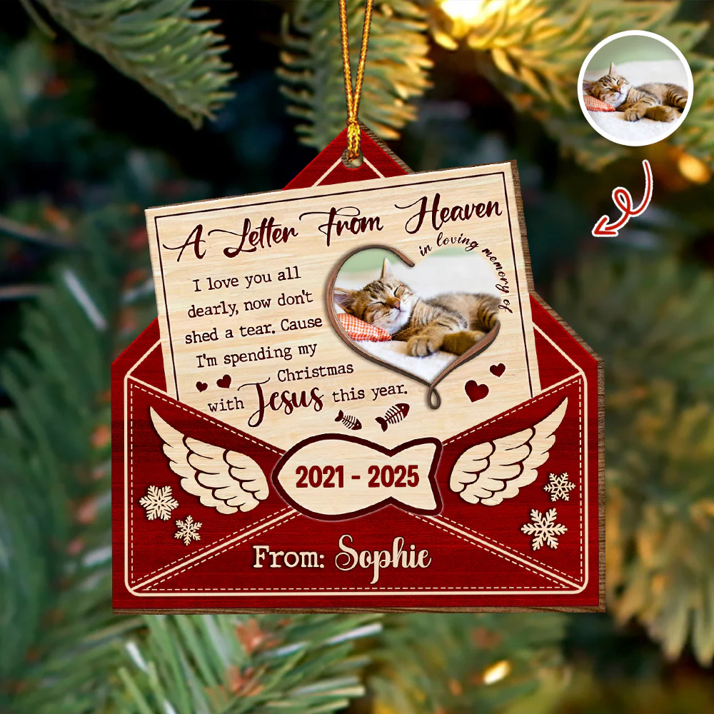 Custom Cat Photo A Letter From Heaven Sympathy Memorial Wooden Ornament LM32 895891 - Image 2