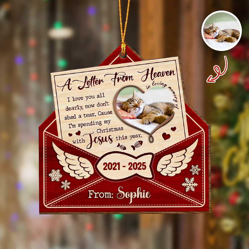Custom Cat Photo A Letter From Heaven Sympathy Memorial Wooden Ornament LM32 895891 - Image 5