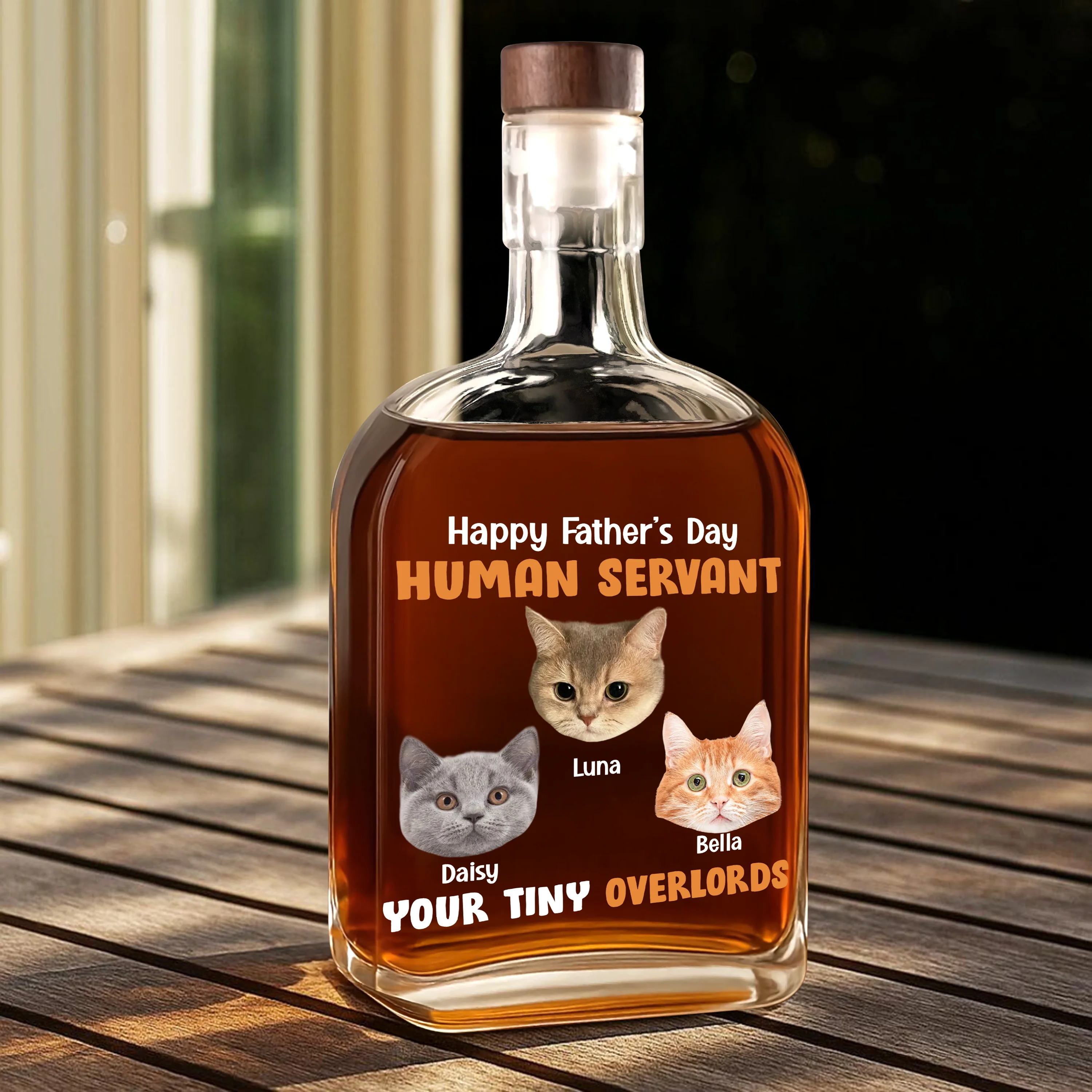 Custom Cat Photo Happy Father's Day From Your Tiny Overlords Whiskey Bottle LM32 893601 - Image 5