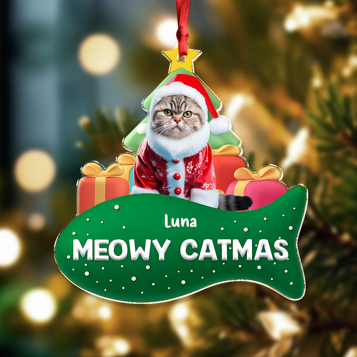 Custom Cat Photo Meowy Catmas 3D Effect Christmas Acrylic Ornament LM32 895919 - Image 6