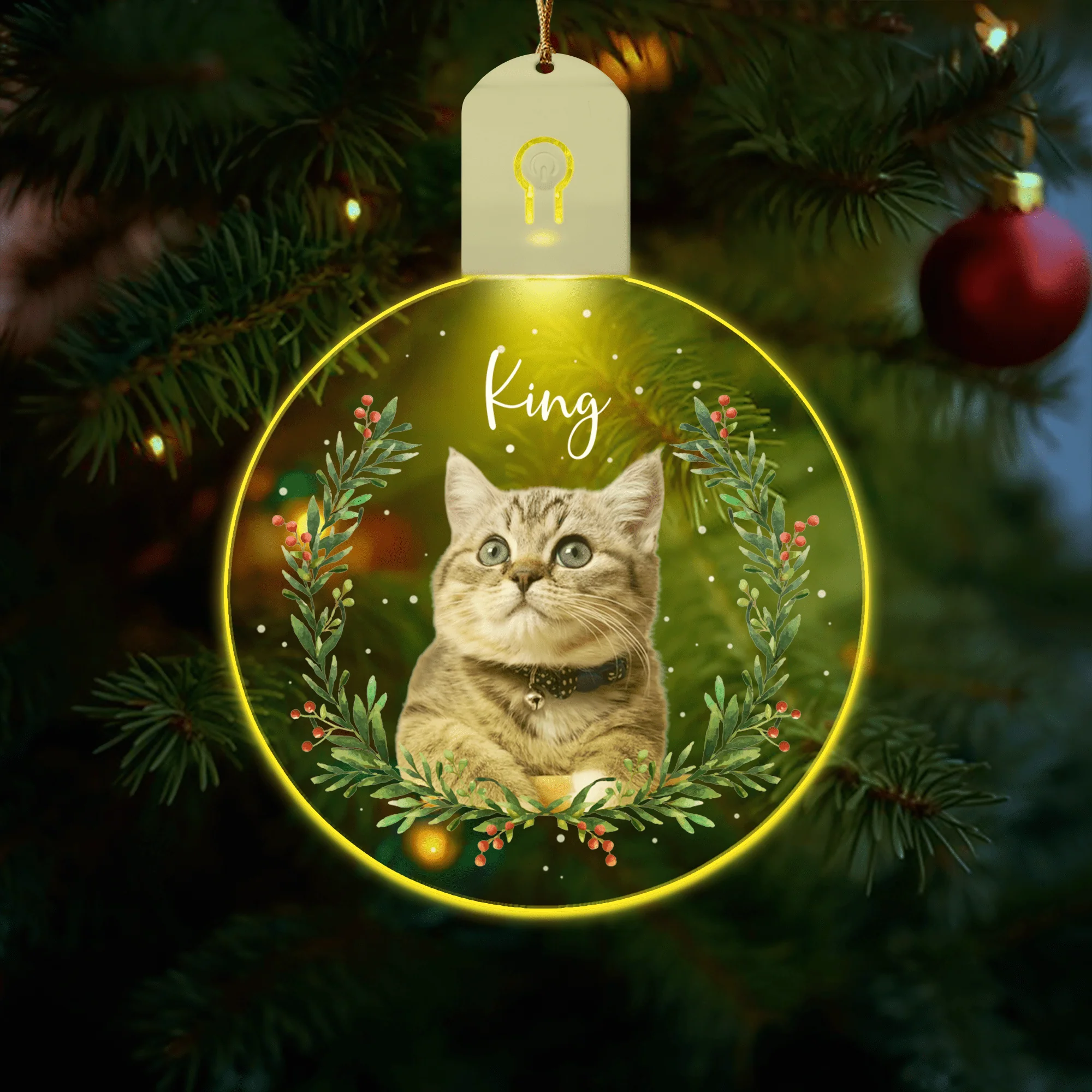 Custom Cat Photo Wishing You a Purr-fect Christmas with Furry Whiskers and Cozy Paws LED Acrylic Ornament HA75 891845 - Image 3