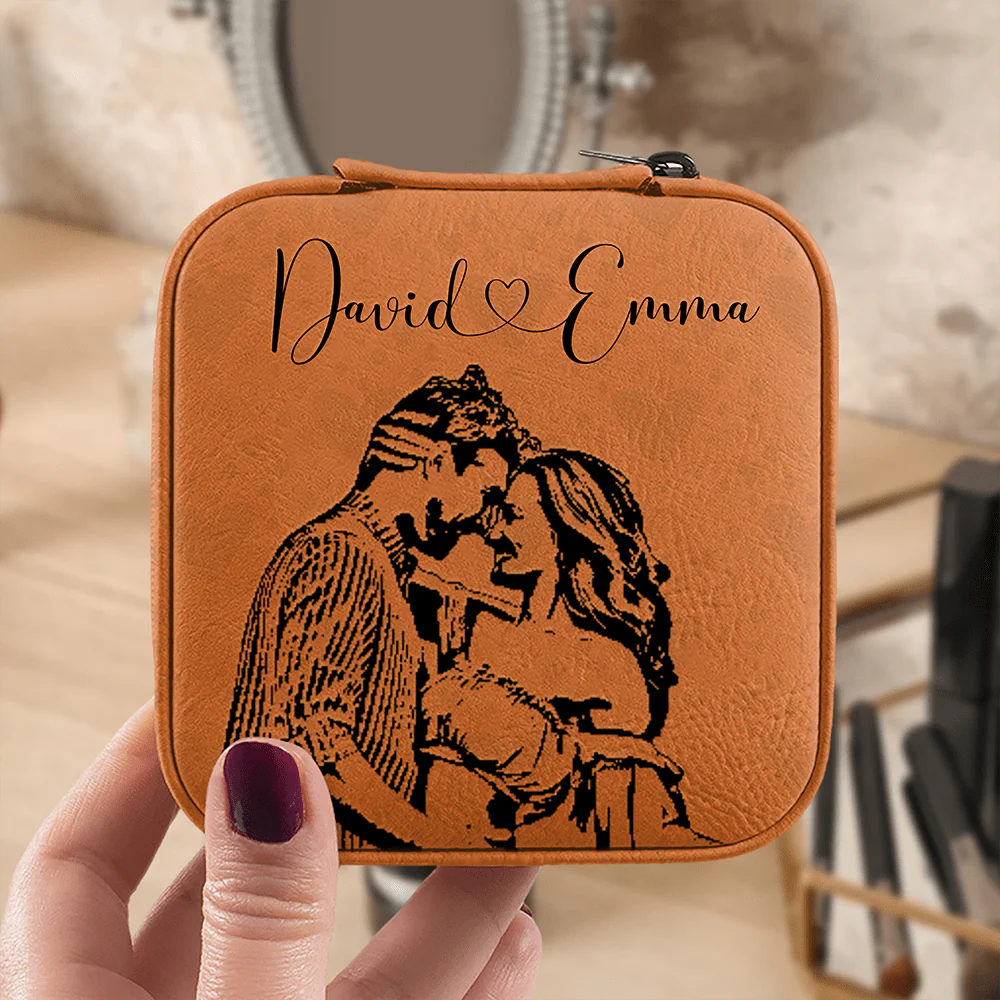Custom Couple Photo Pencil Drawing Unique Jewelry Travel Box LM32 893037 - Image 3