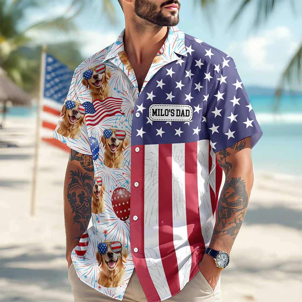 Custom Cute 3D American Dog - Independence Flag Design Hawaiian Shirt LM32 897915 - Image 3