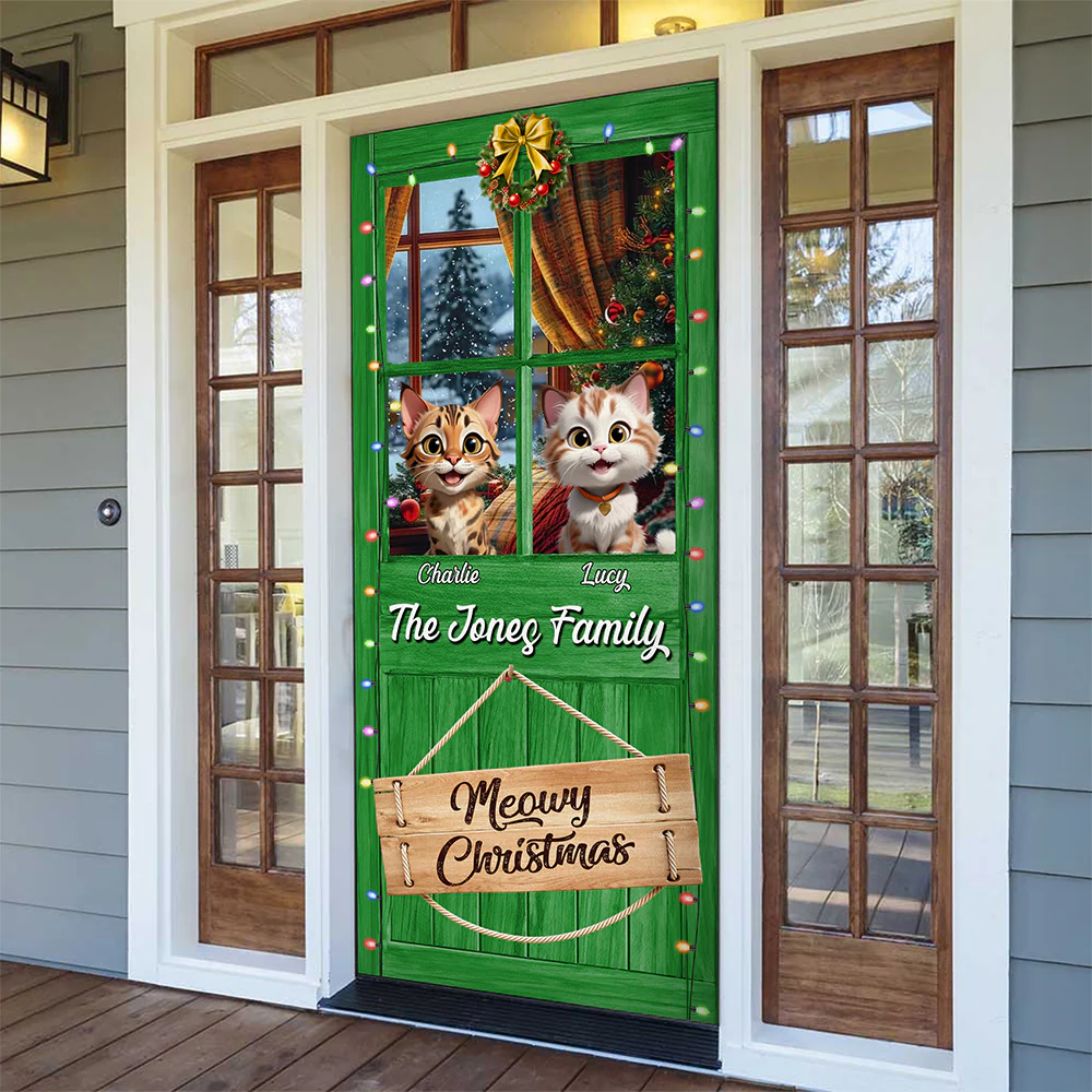 Custom Cute 3D Cat Meowy Christmas Decoration Door Cover For Cat Lovers LM32 897137 - Image 8