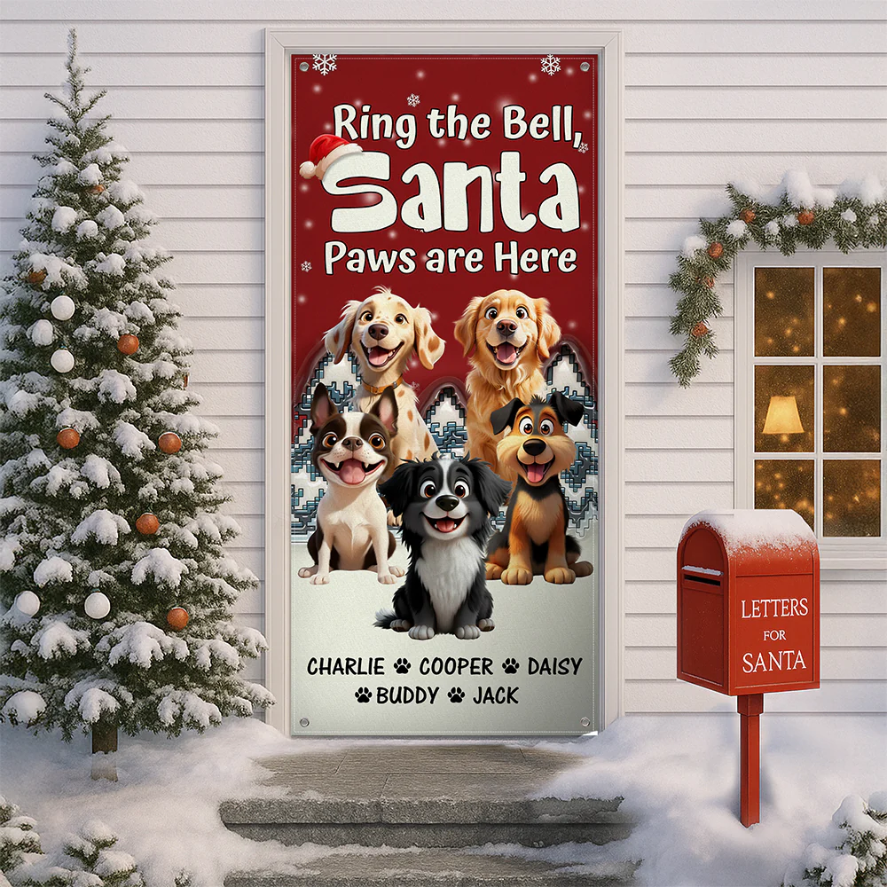 Custom Cute 3D Dog Ring the Bell, Santa Paw Are Here Door Cover LM32 895957 - Image 5
