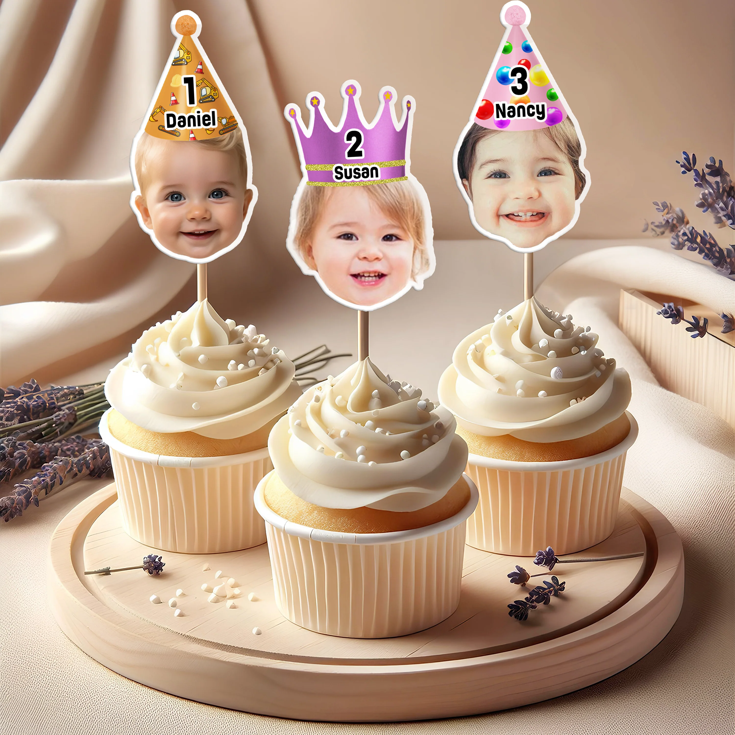 Custom Cute Baby Face Birthday Decoration Party Cupcake Toppers LM32 893239 - Image 5
