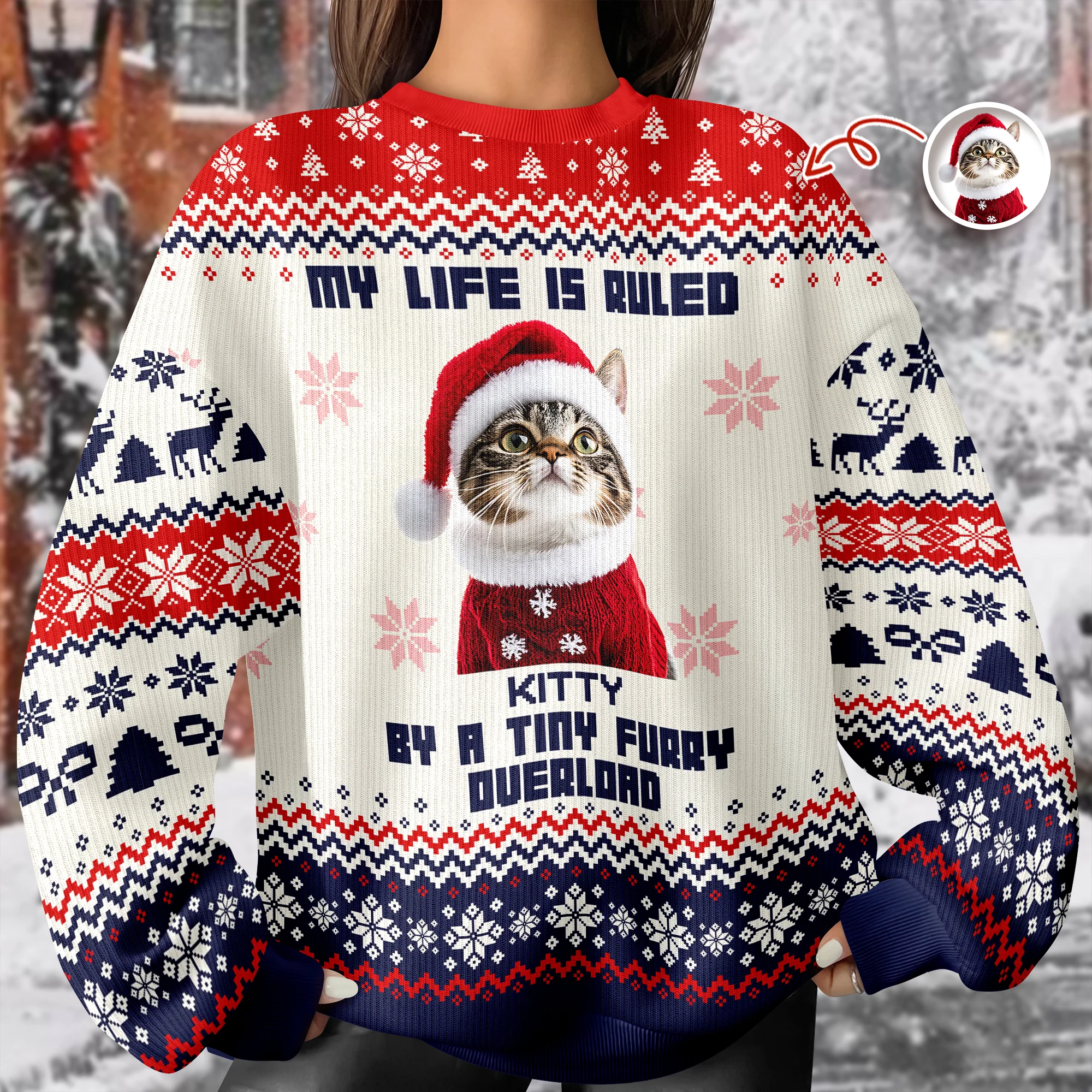 Custom Cute Cat Photo Ruled By Tiny Furry Overlord Ugly Sweater LM32 895585 - Image 5