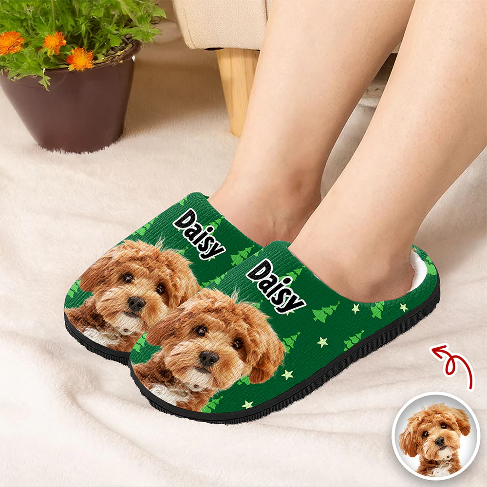 Custom Cute Dog Photo American Flag Christmas Pattern Slippers For Dog Lovers LM32 893881 - Image 5
