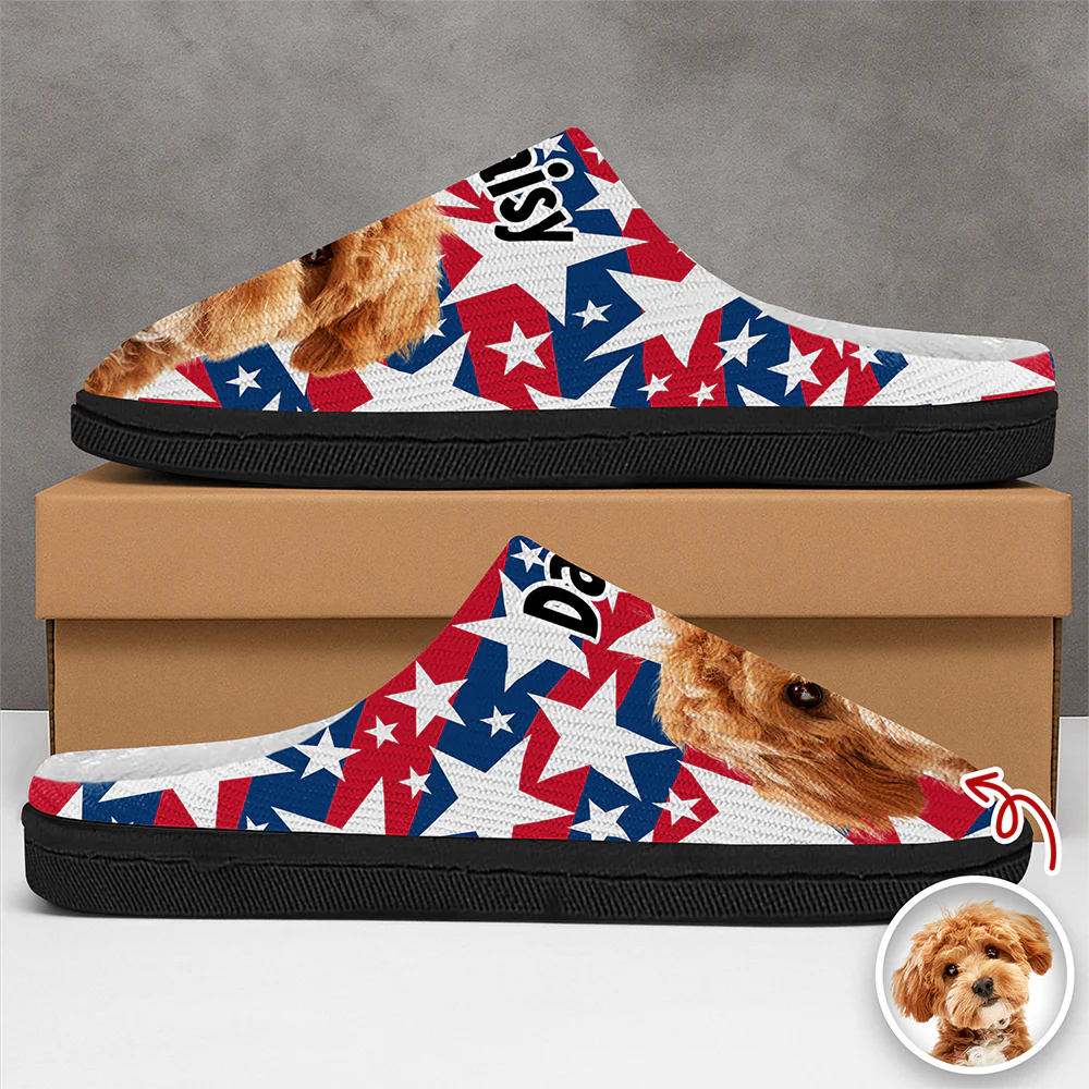 Custom Cute Dog Photo American Flag Christmas Pattern Slippers For Dog Lovers LM32 893881 - Image 7