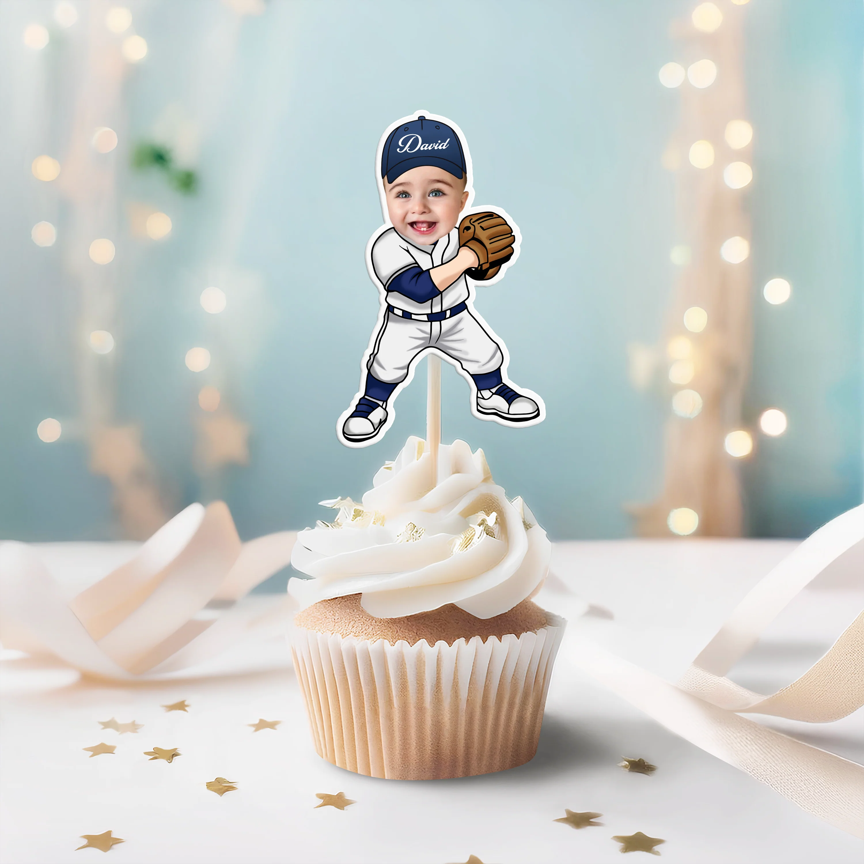 Custom Cute Face Baseball Party Decoration Cupcake Toppers LM32 893269 - Image 2