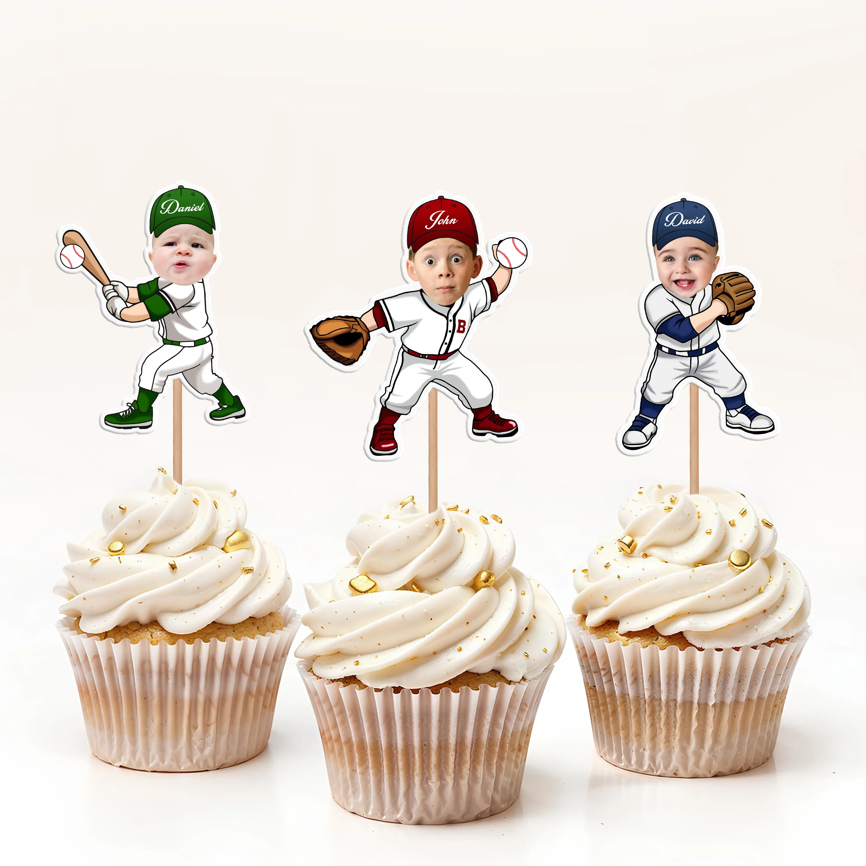 Custom Cute Face Baseball Party Decoration Cupcake Toppers LM32 893269 - Image 4