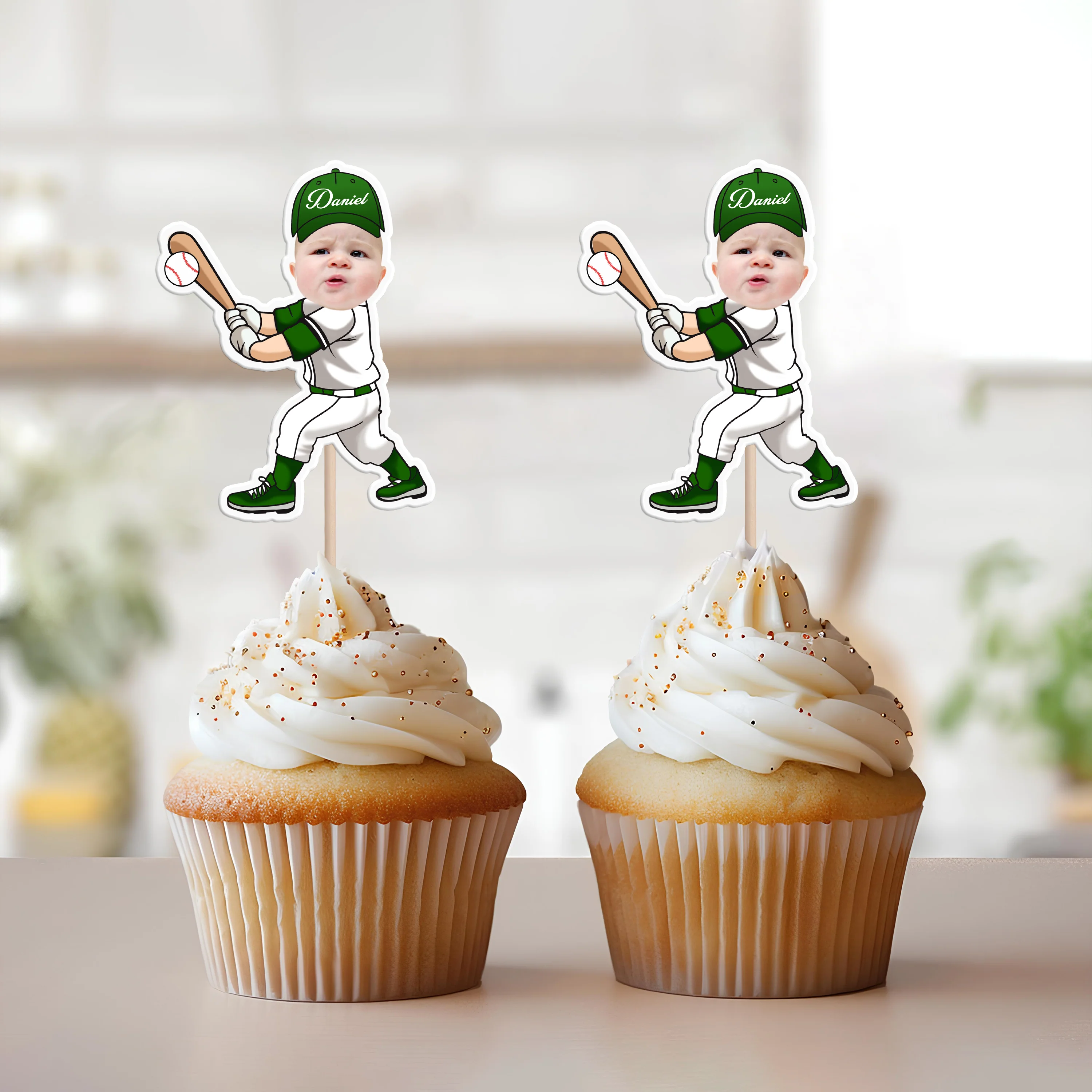 Custom Cute Face Baseball Party Decoration Cupcake Toppers LM32 893269 - Image 5