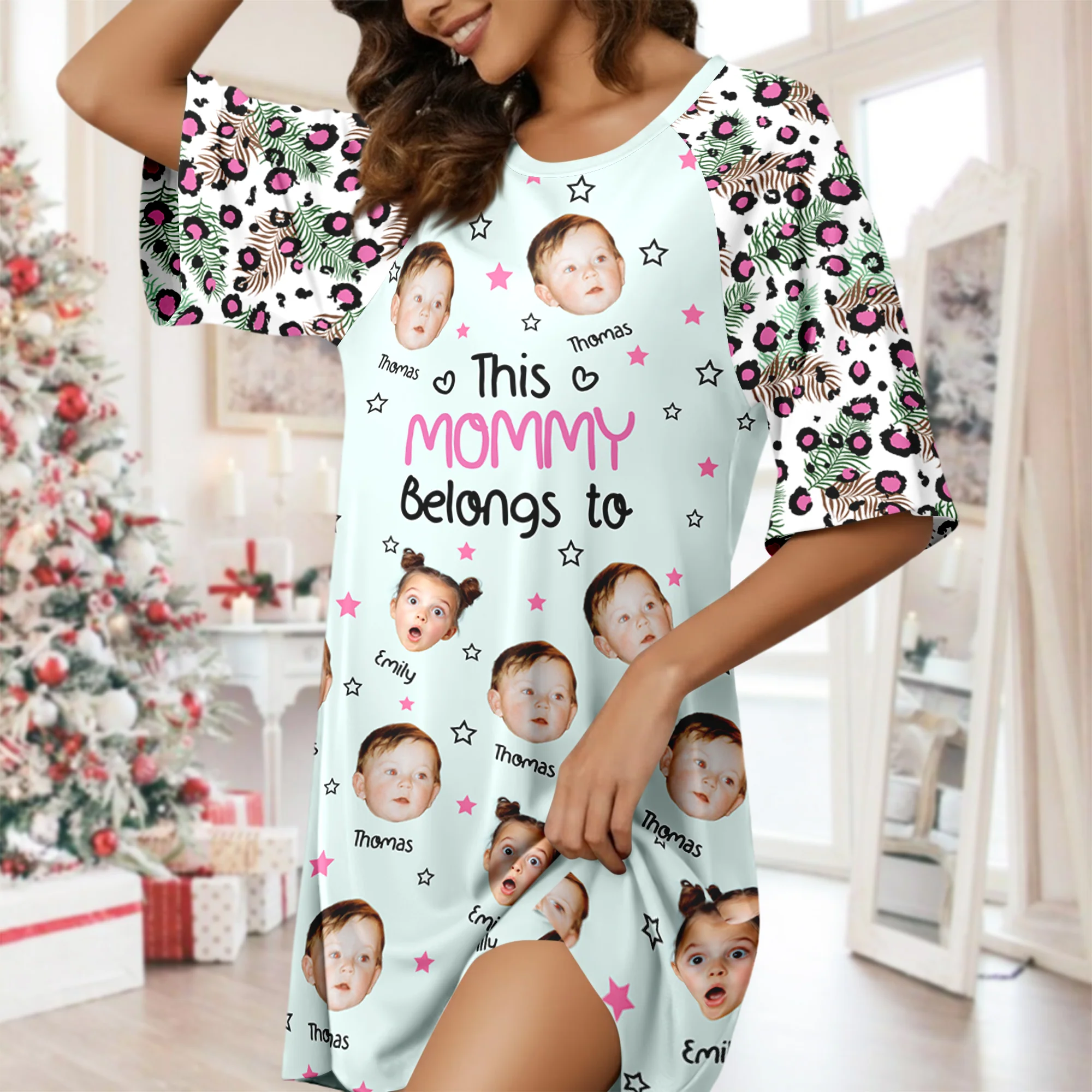 Custom Cute Face This Grandma Mom Belongs To Women's Sleep Tee, Raglan Nightgown LM32 897483 - Image 2