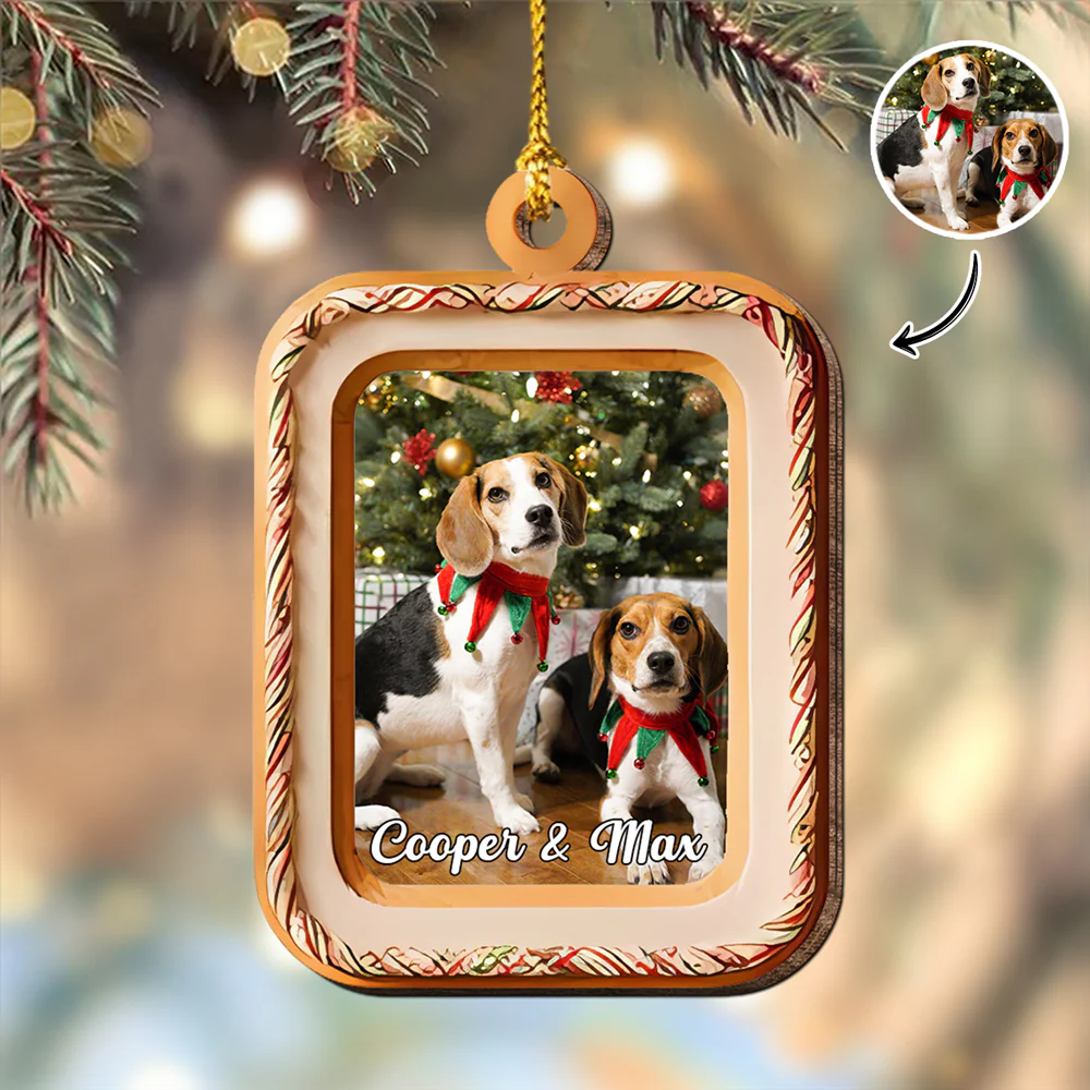 Custom Cute Pet Photo With Bow Christmas Gift Wooden Ornament LM32 897341 - Image 3