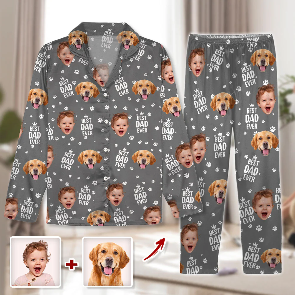Custom Cute Photo Best Dad Ever Pattern Pajamas For Family LM32 893689 - Image 2