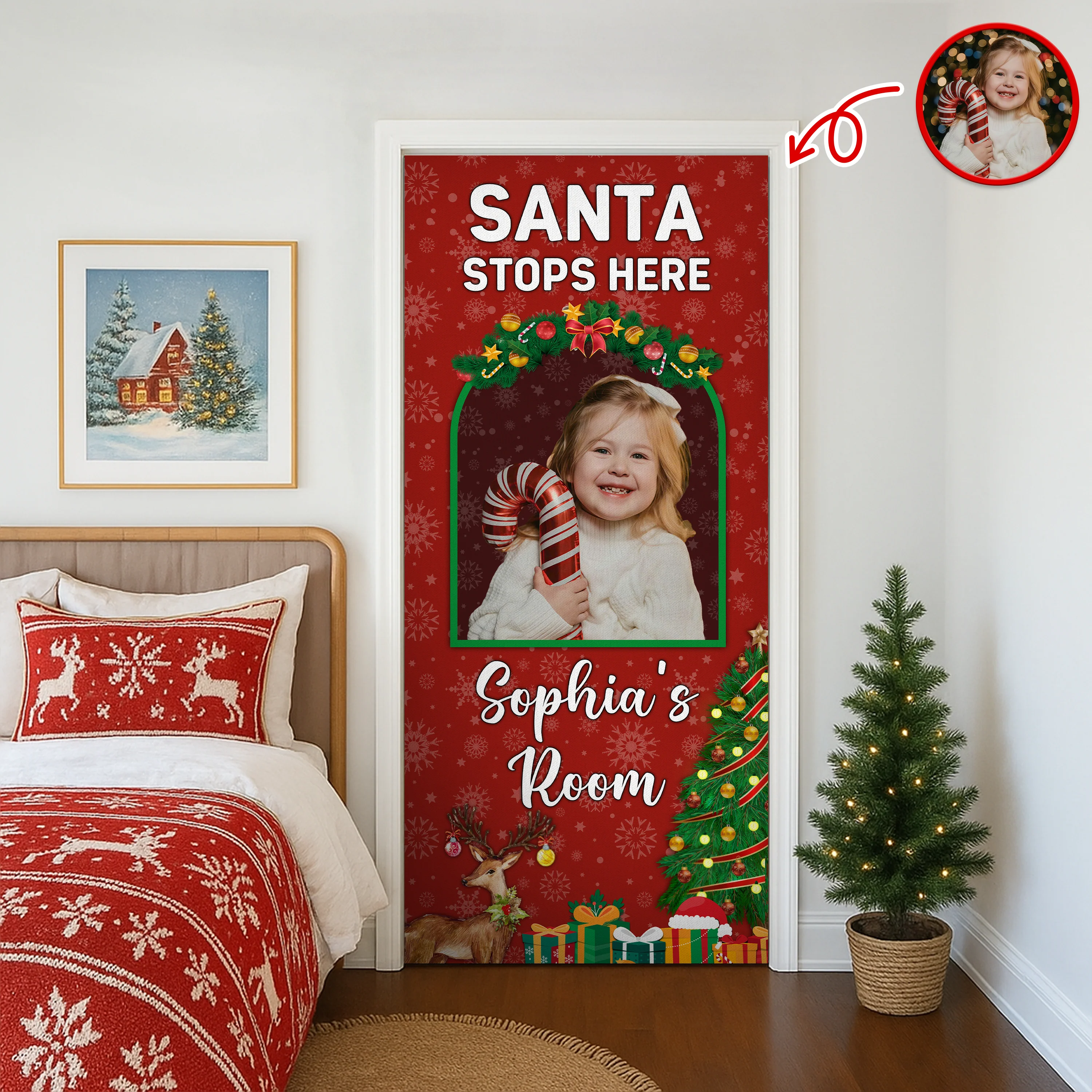 Custom Cute Photo Santa Stops Here, Princess's Room Door Cover LM32 895671 - Image 2